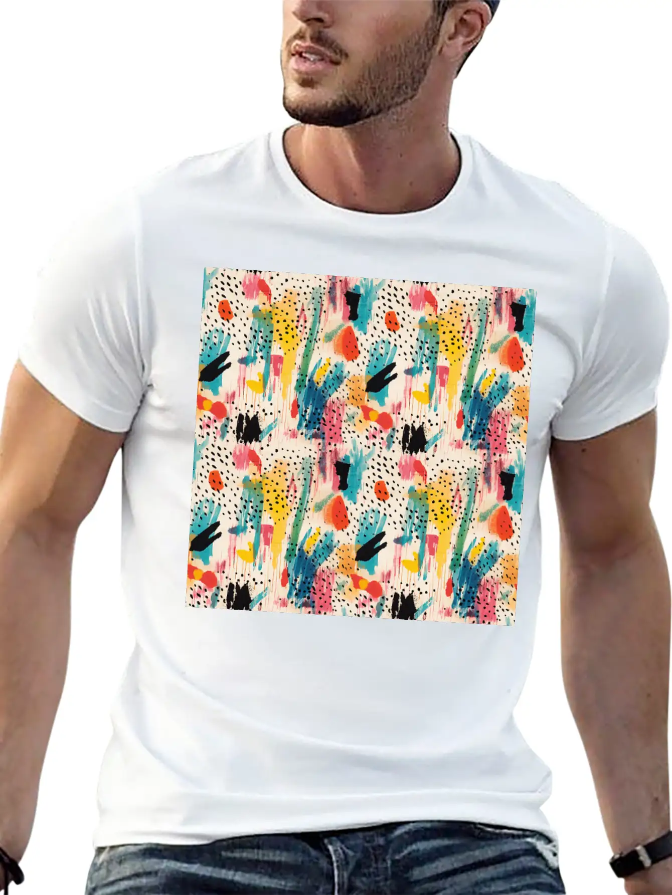 Lively Colors Abstract Pattern Unisex Short Sleeve Soft Cotton T-Shirt – Casual Everyday Wear