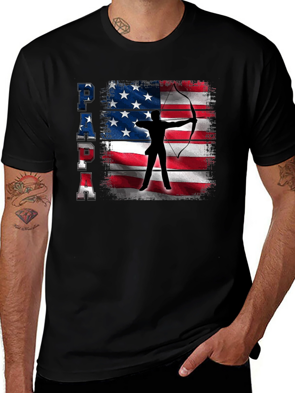 Patriotic Archer Dad T-Shirt - USA Flag Bow Hunting