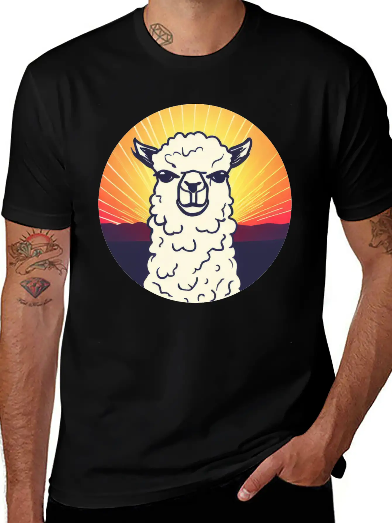 Llama Sunset Design Breathable Soft Cotton T-Shirt – Timeless Casual Look