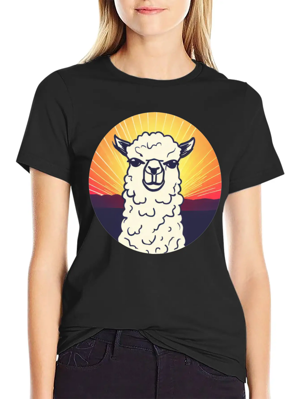 Llama Sunset Design Breathable Soft Cotton T-Shirt – Timeless Casual Look
