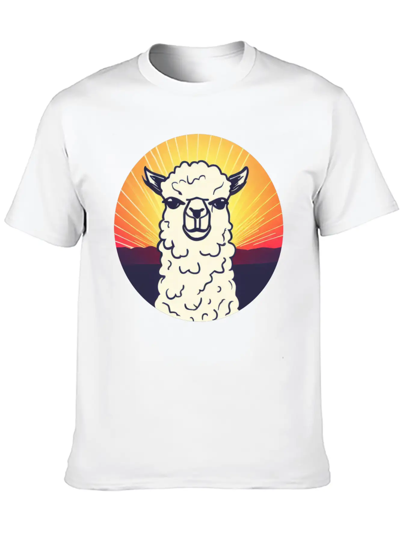 Llama Sunset Design Breathable Soft Cotton T-Shirt – Timeless Casual Look