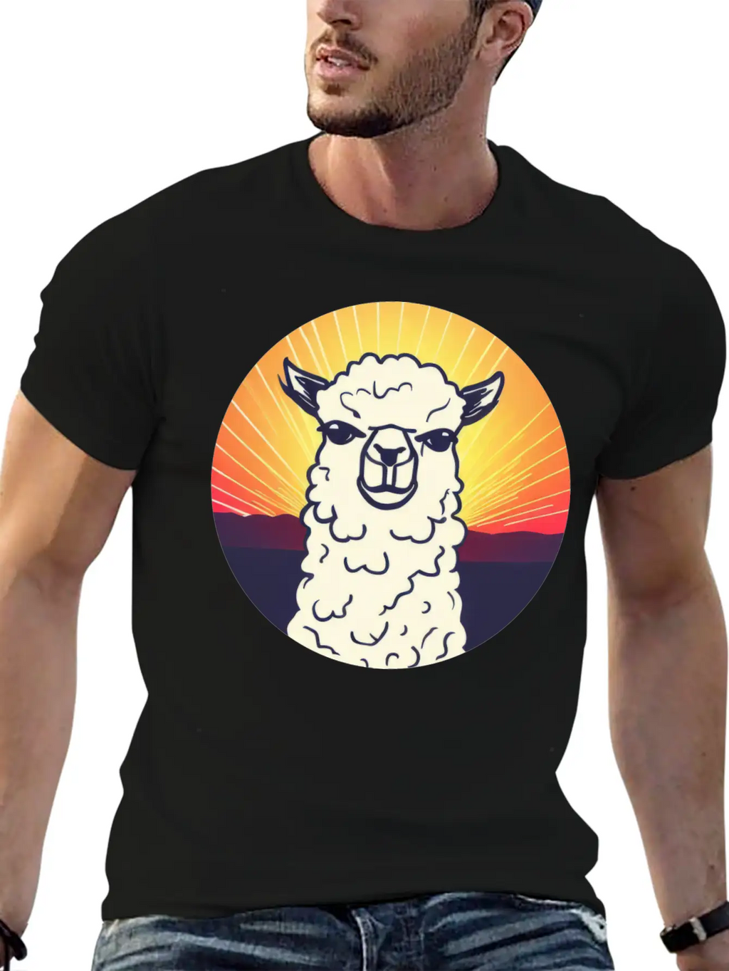 Llama Sunset Design Breathable Soft Cotton T-Shirt – Timeless Casual Look