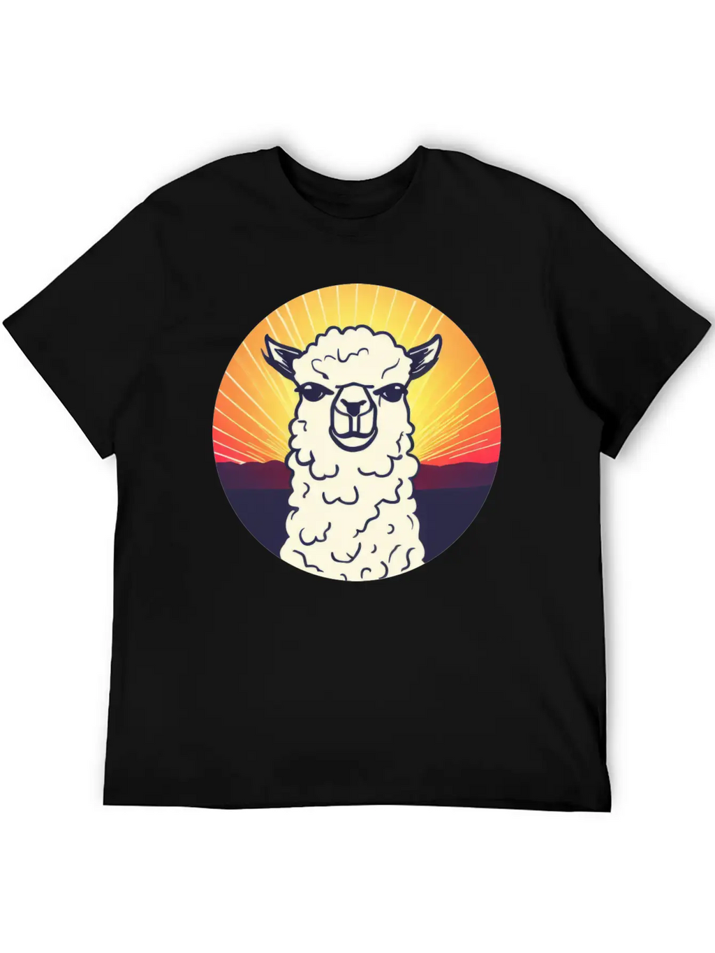 Llama Sunset Design Breathable Soft Cotton T-Shirt – Timeless Casual Look