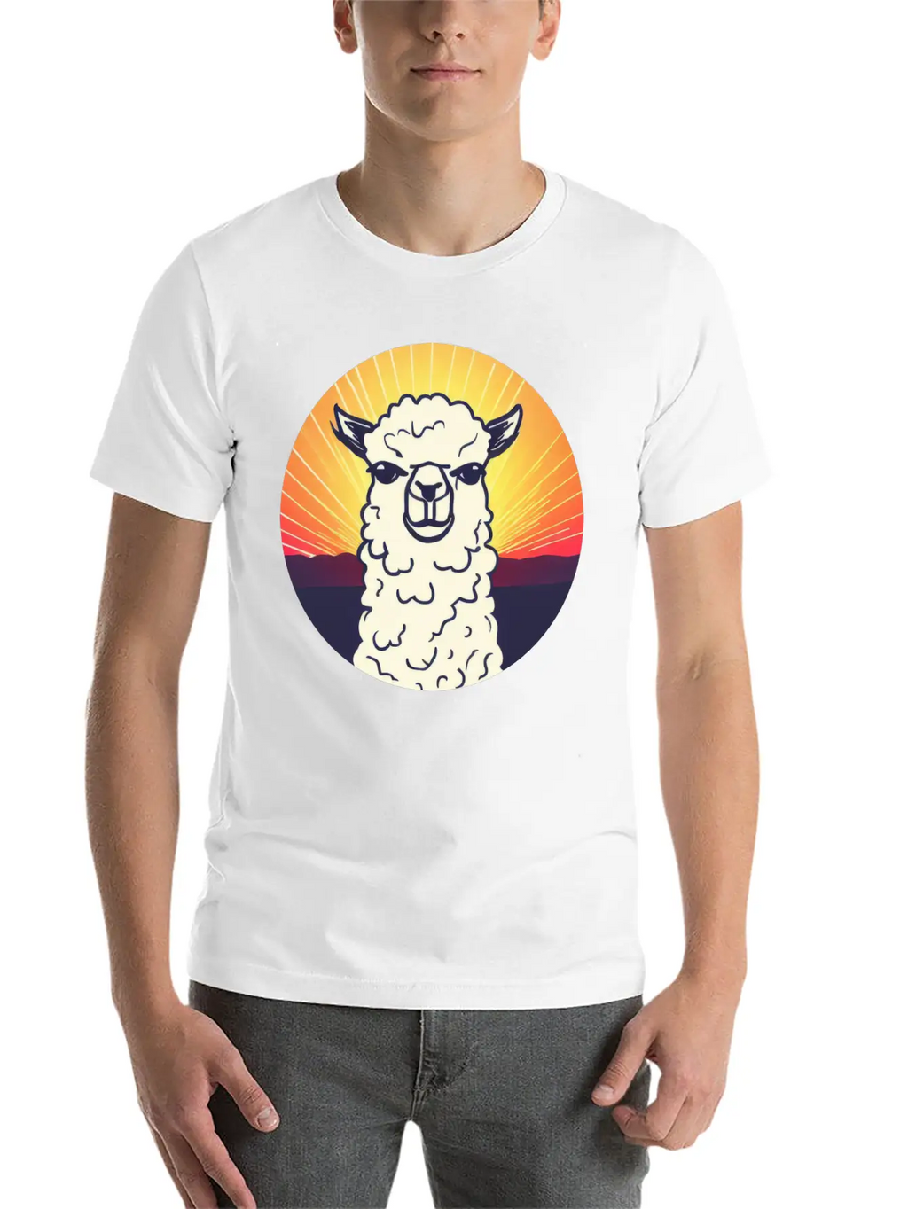 Llama Sunset Design Breathable Soft Cotton T-Shirt – Timeless Casual Look