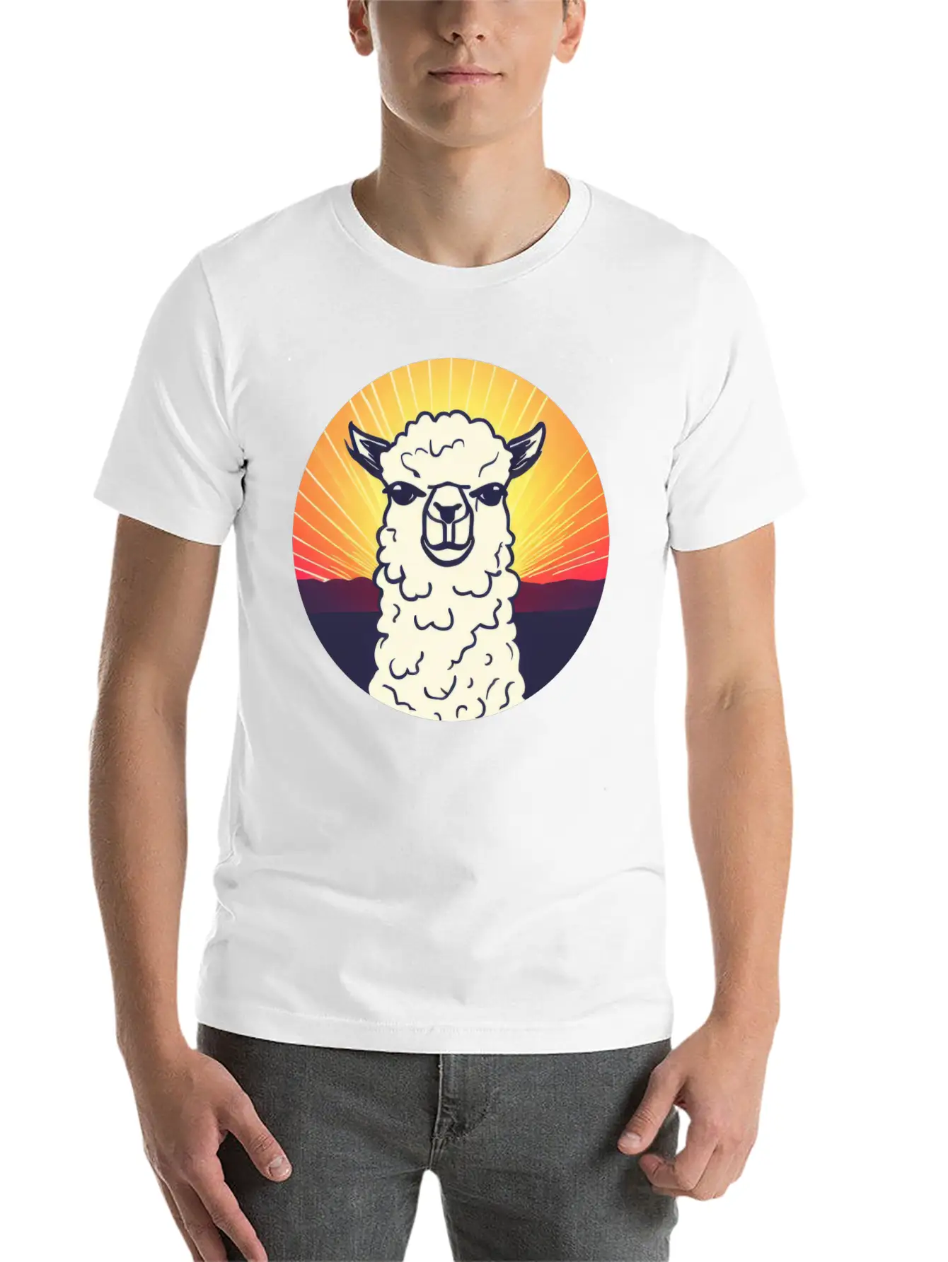 Llama Sunset Design Breathable Soft Cotton T-Shirt – Timeless Casual Look