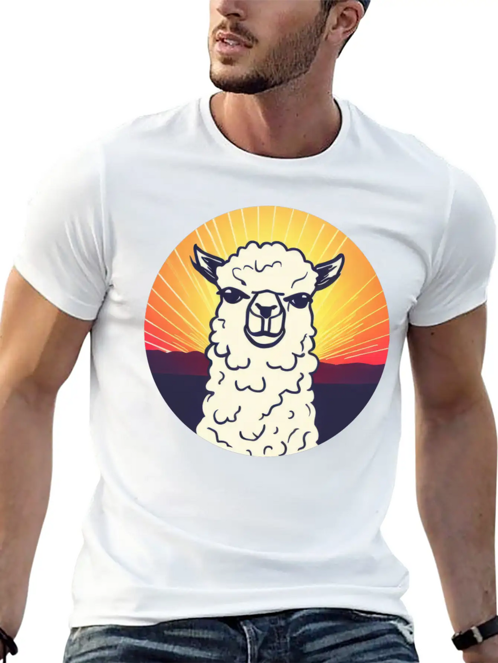 Llama Sunset Design Breathable Soft Cotton T-Shirt – Timeless Casual Look