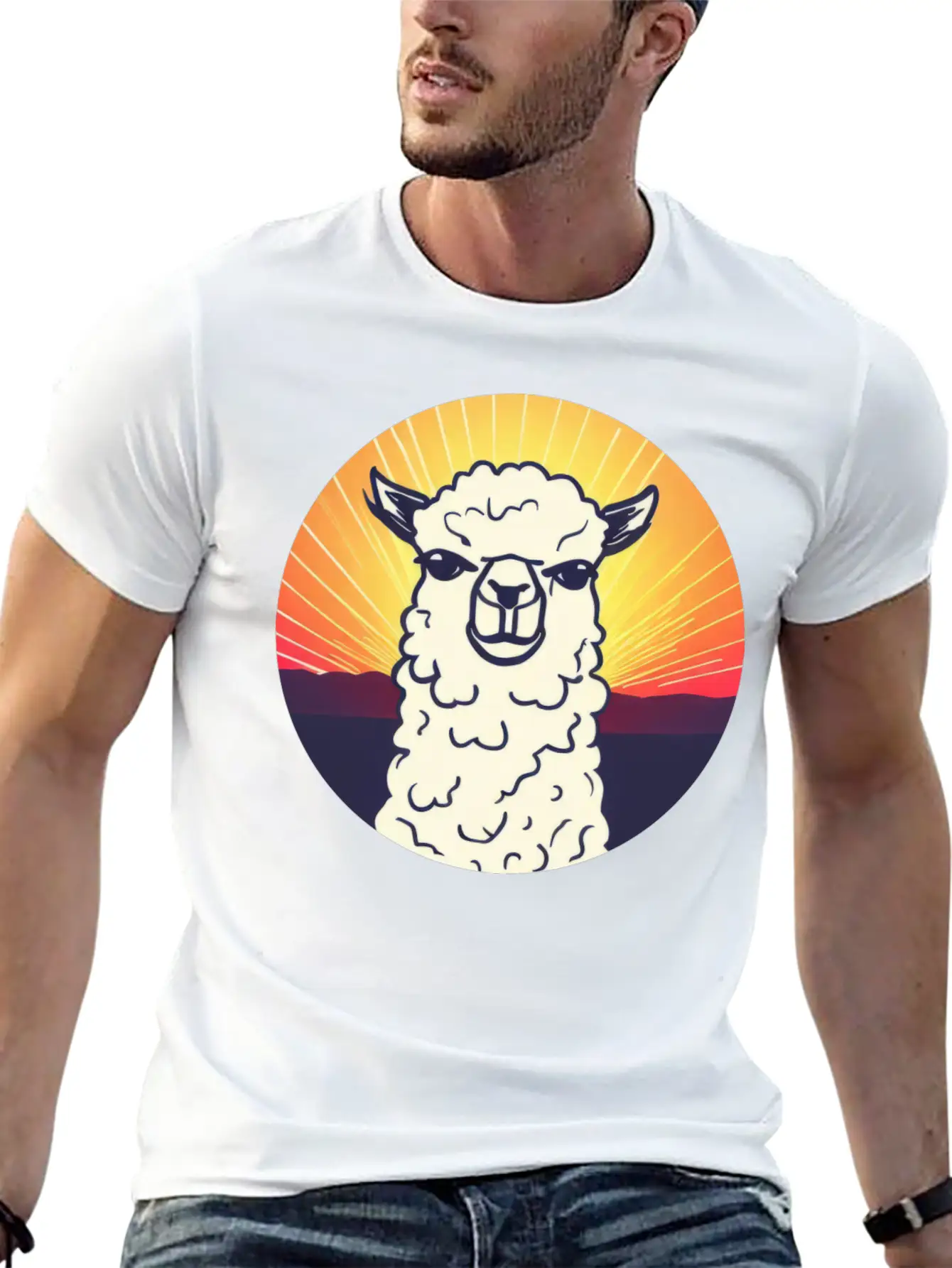 Llama Sunset Design Breathable Soft Cotton T-Shirt – Timeless Casual Look