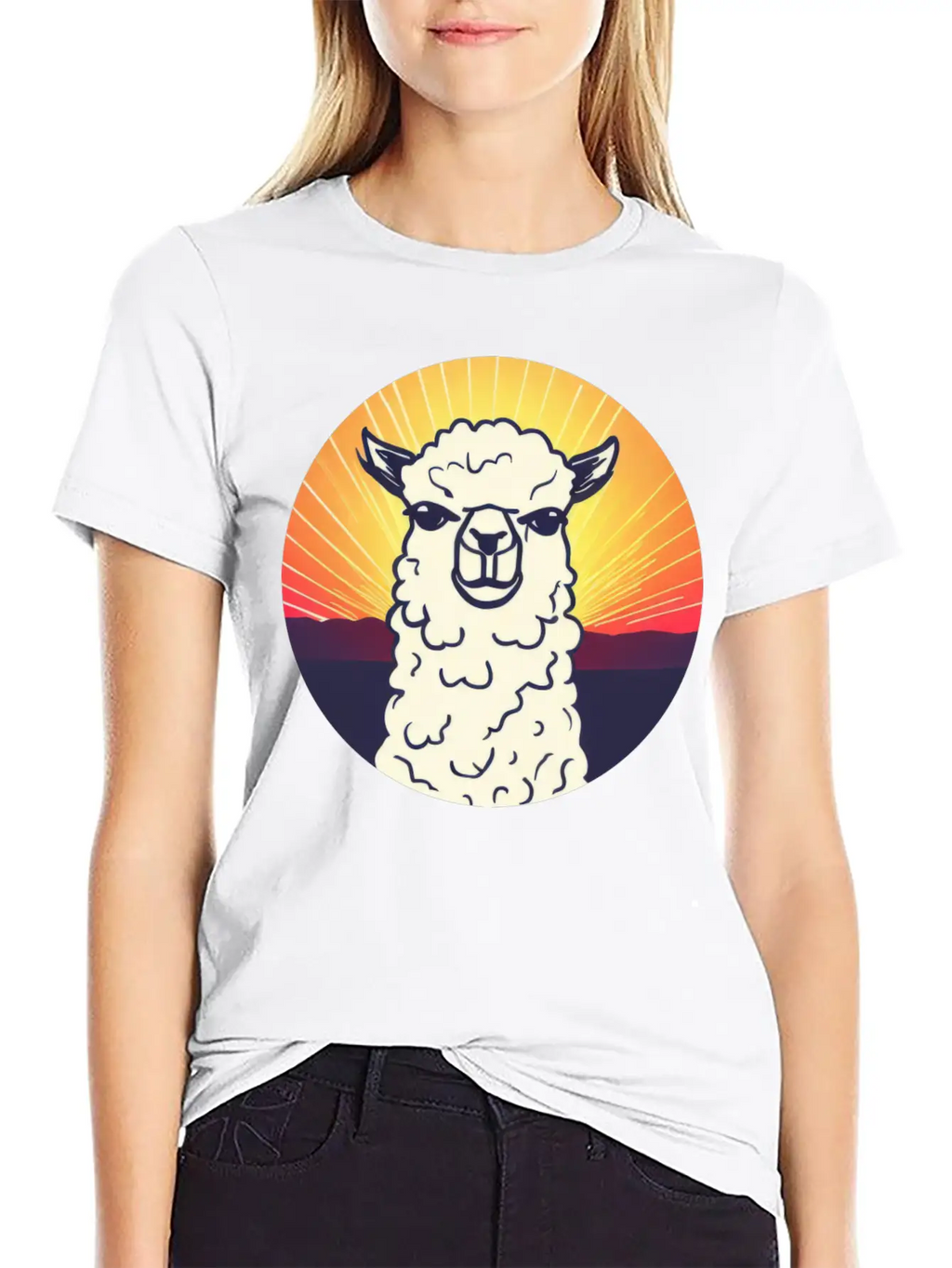 Llama Sunset Design Breathable Soft Cotton T-Shirt – Timeless Casual Look