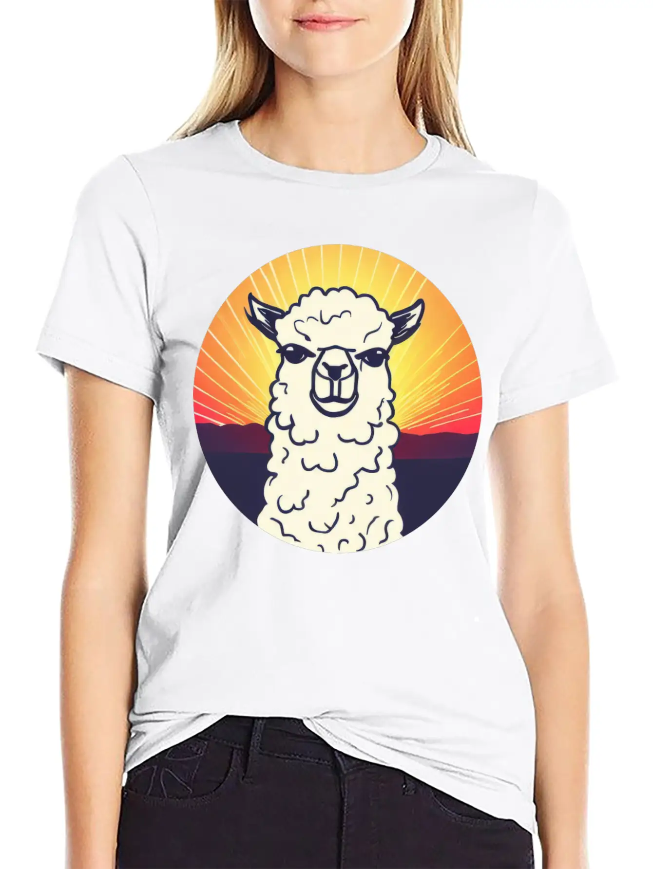 Llama Sunset Design Breathable Soft Cotton T-Shirt – Timeless Casual Look