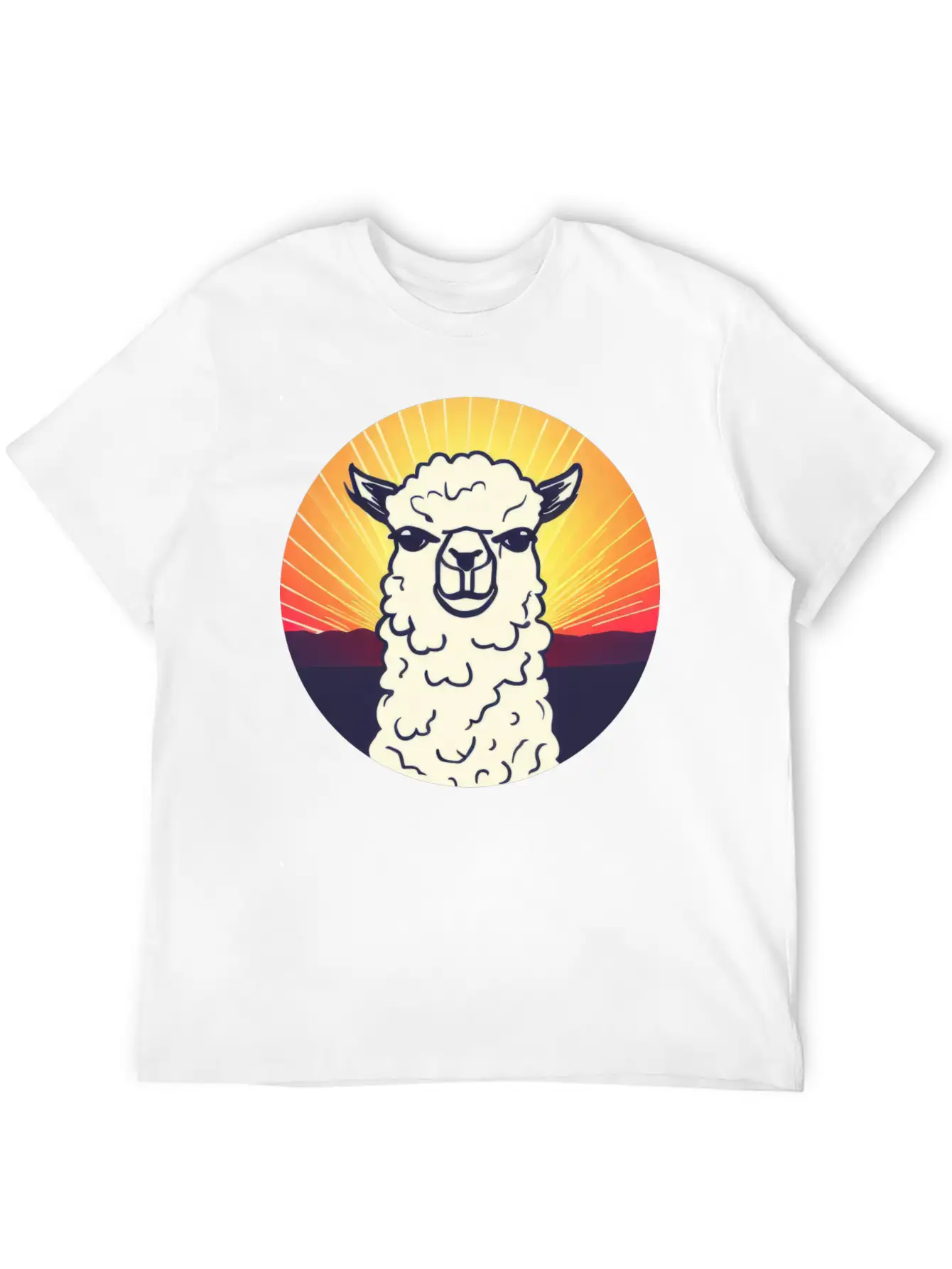 Llama Sunset Design Breathable Soft Cotton T-Shirt – Timeless Casual Look