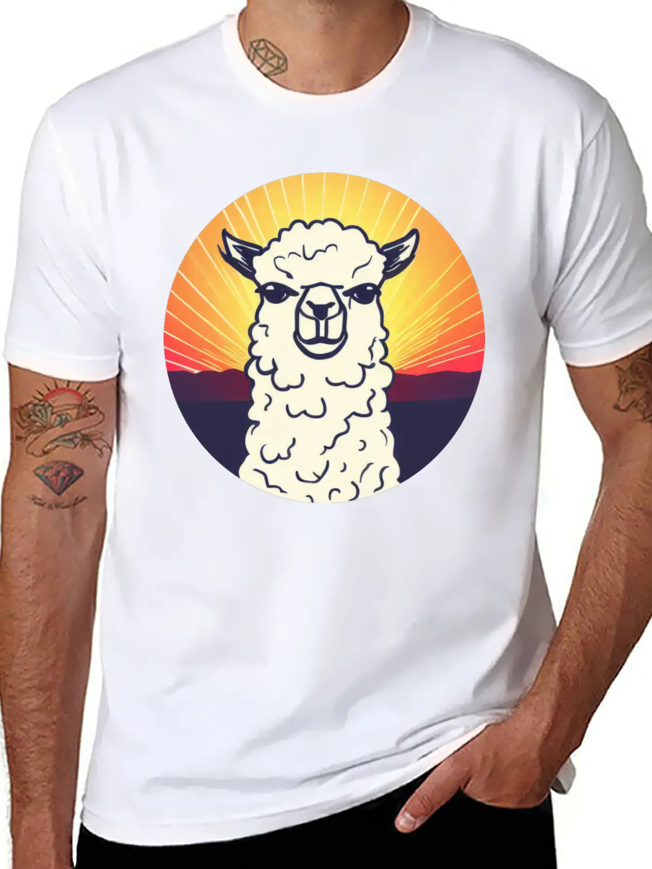 Llama Sunset Design Breathable Soft Cotton T-Shirt – Timeless Casual Look