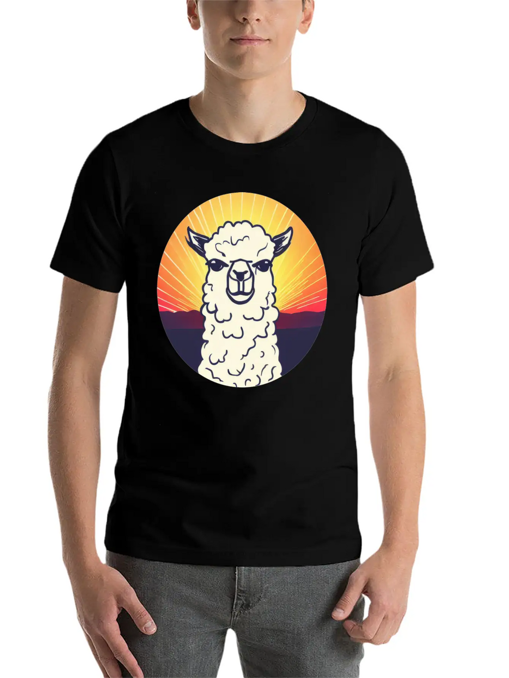 Llama Sunset Design Breathable Soft Cotton T-Shirt – Timeless Casual Look