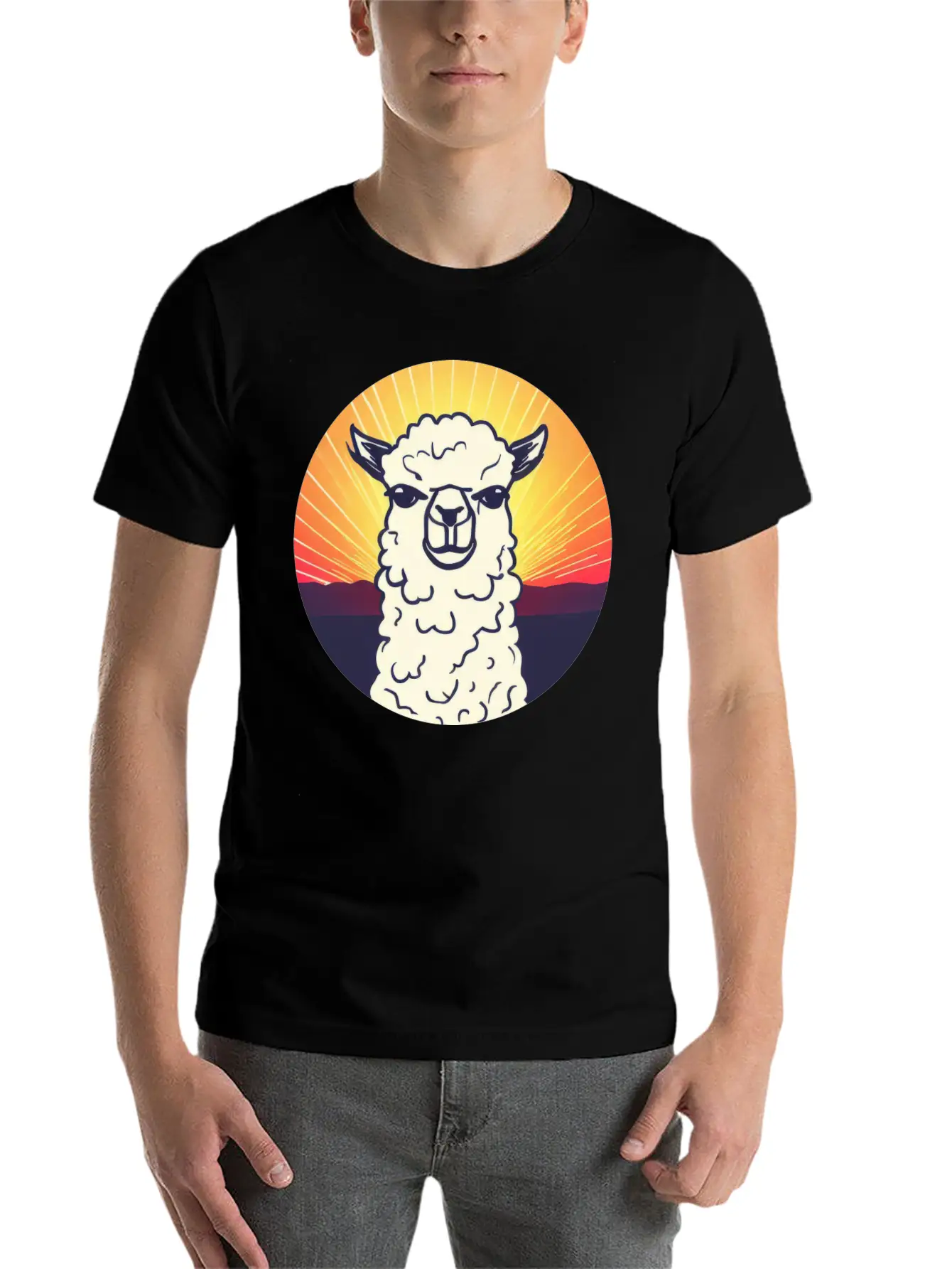Llama Sunset Design Breathable Soft Cotton T-Shirt – Timeless Casual Look