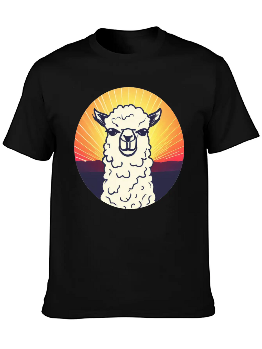 Llama Sunset Design Breathable Soft Cotton T-Shirt – Timeless Casual Look