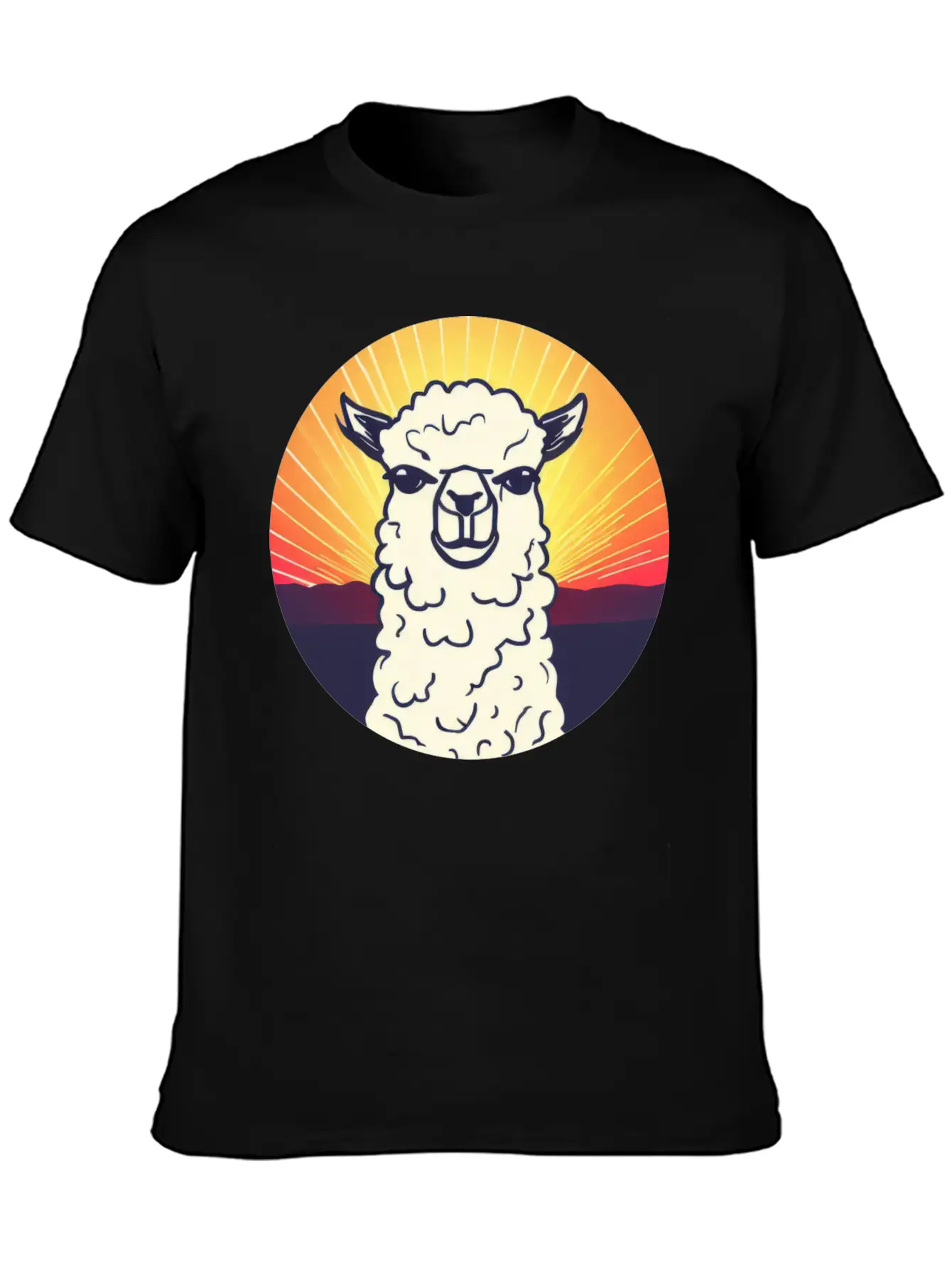 Llama Sunset Design Breathable Soft Cotton T-Shirt – Timeless Casual Look