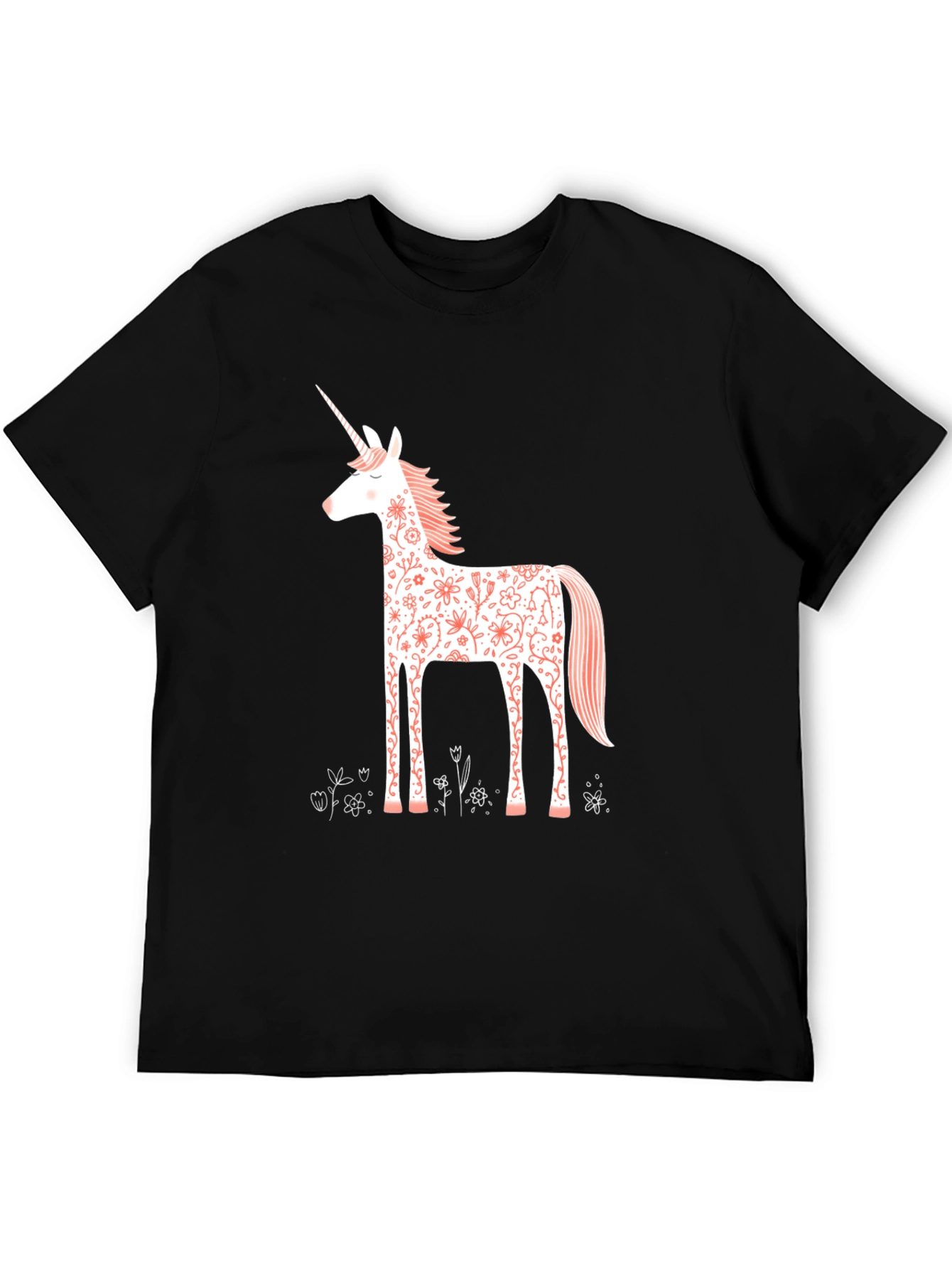 Floral Unicorn Graphic Tee - Black