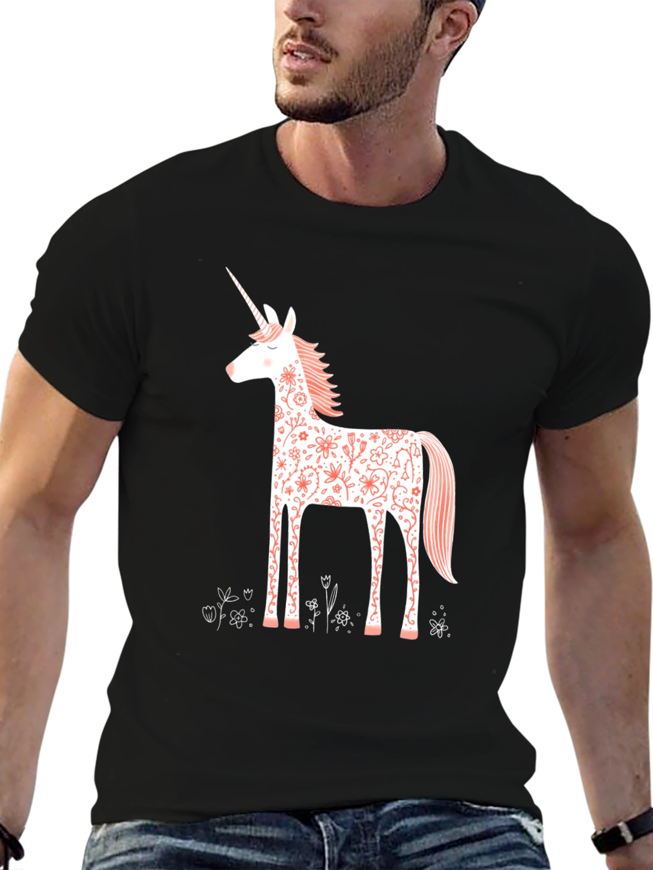 Floral Unicorn Graphic Tee - Black
