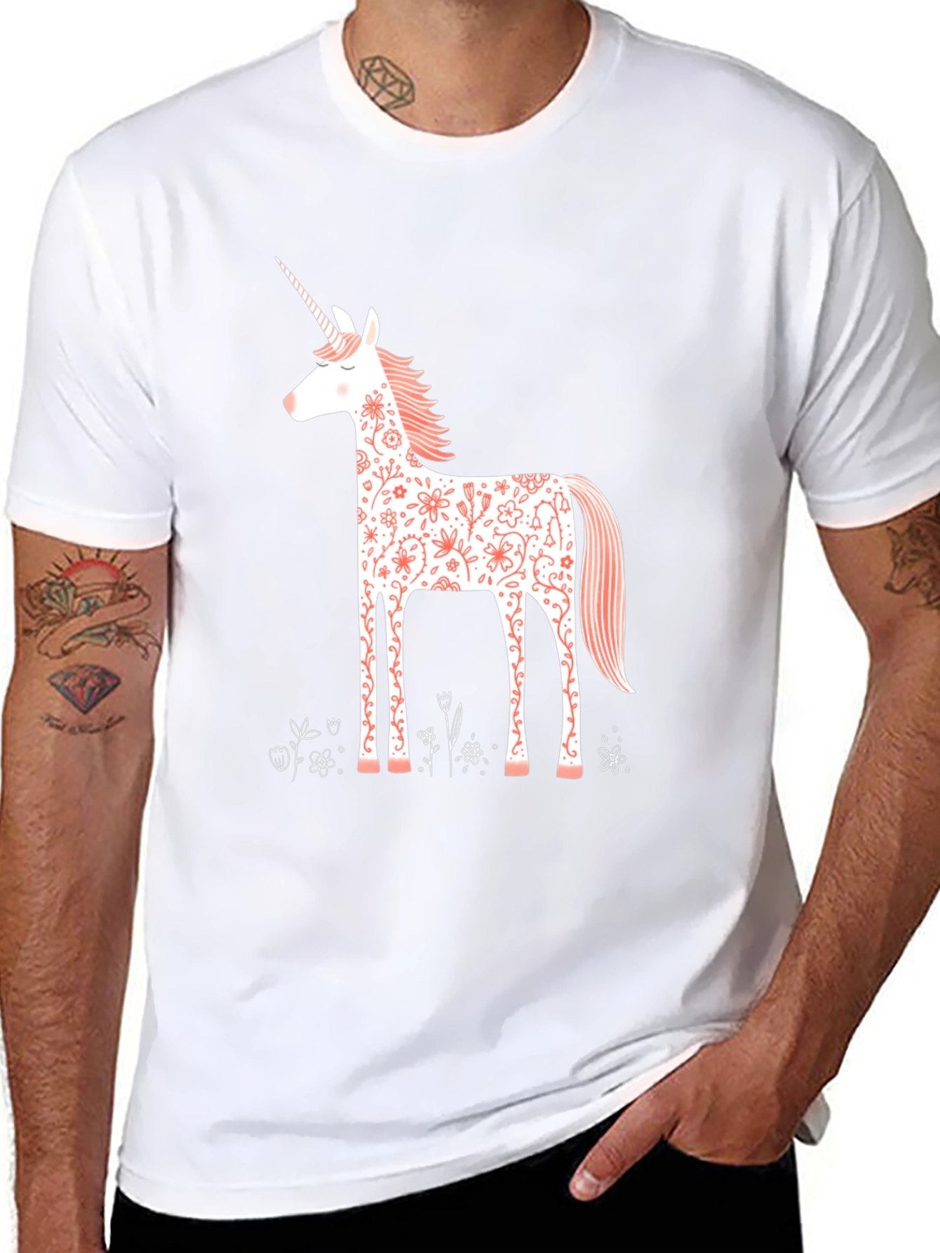 Floral Unicorn Graphic Tee - Black