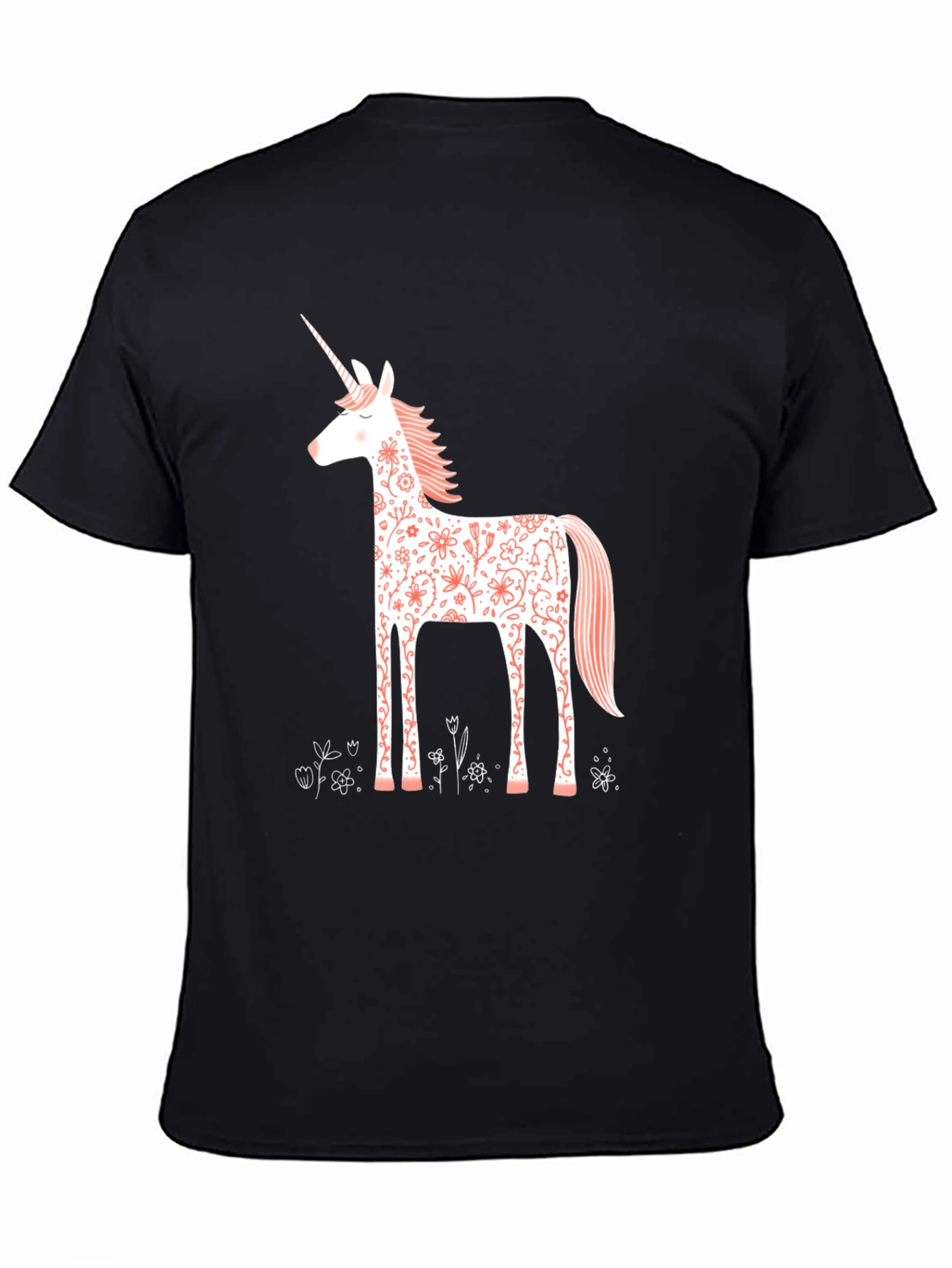 Floral Unicorn Graphic Tee - Black