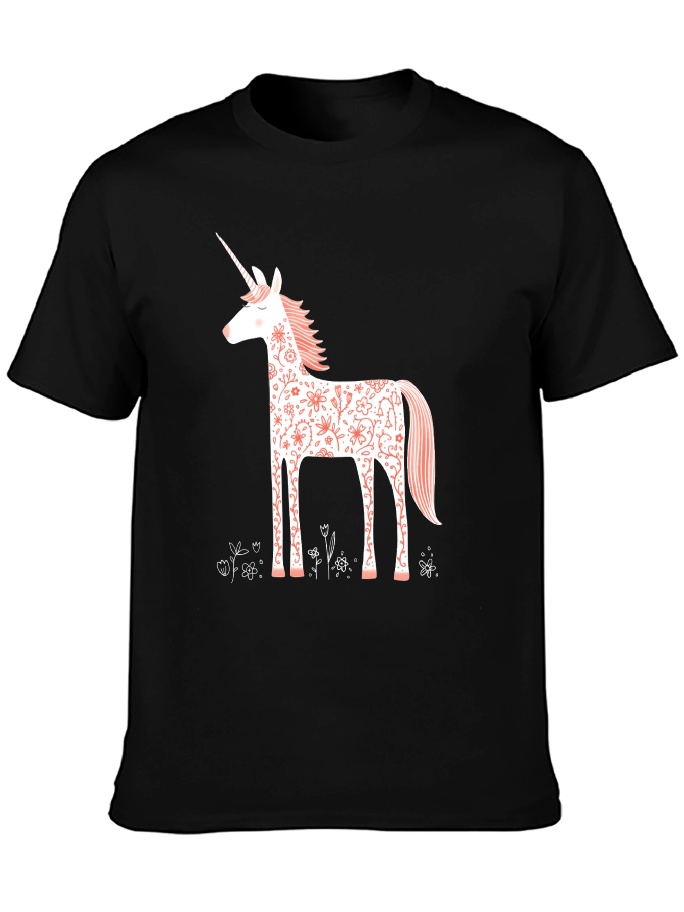 Floral Unicorn Graphic Tee - Black