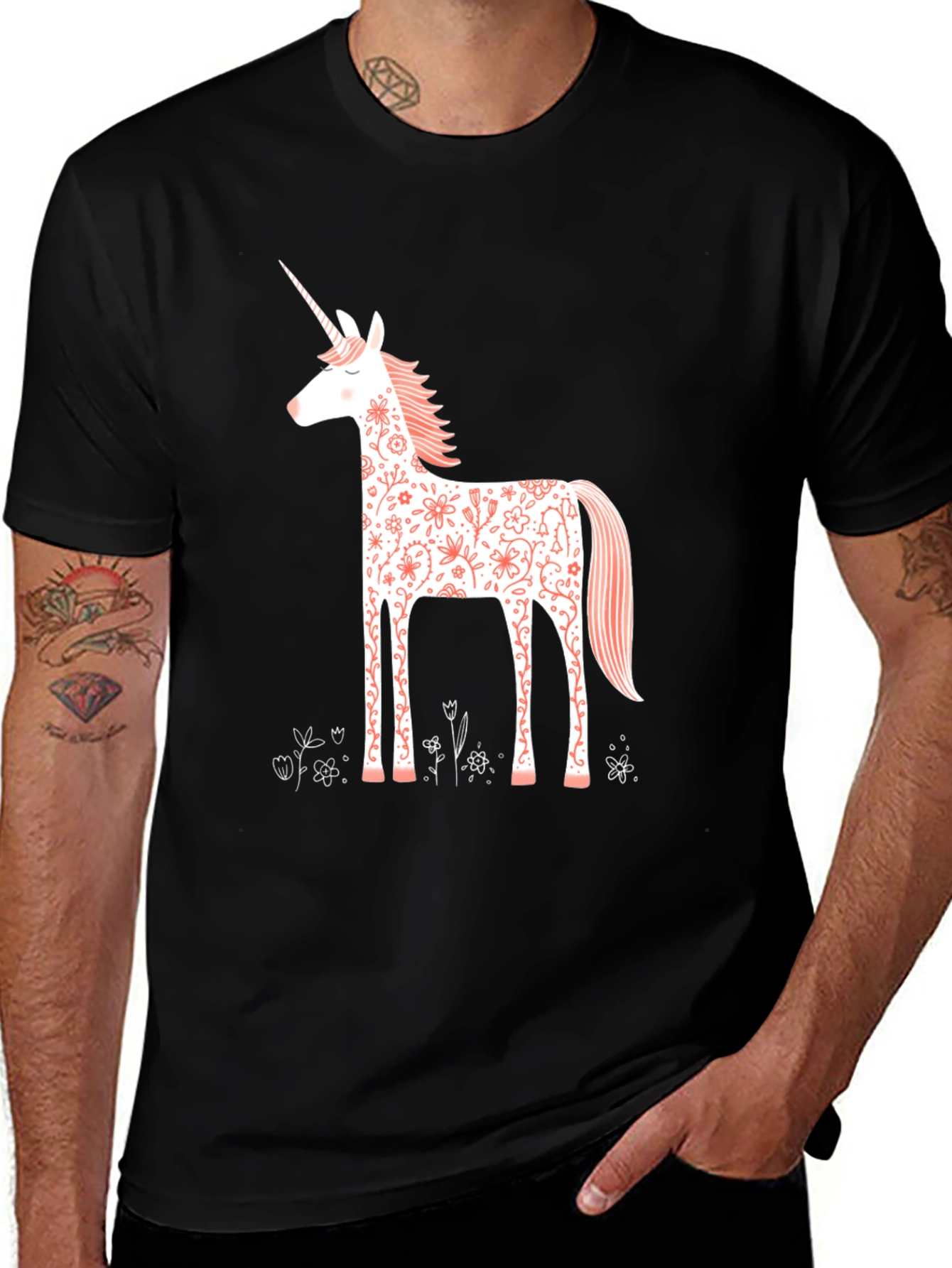 Floral Unicorn Graphic Tee - Black