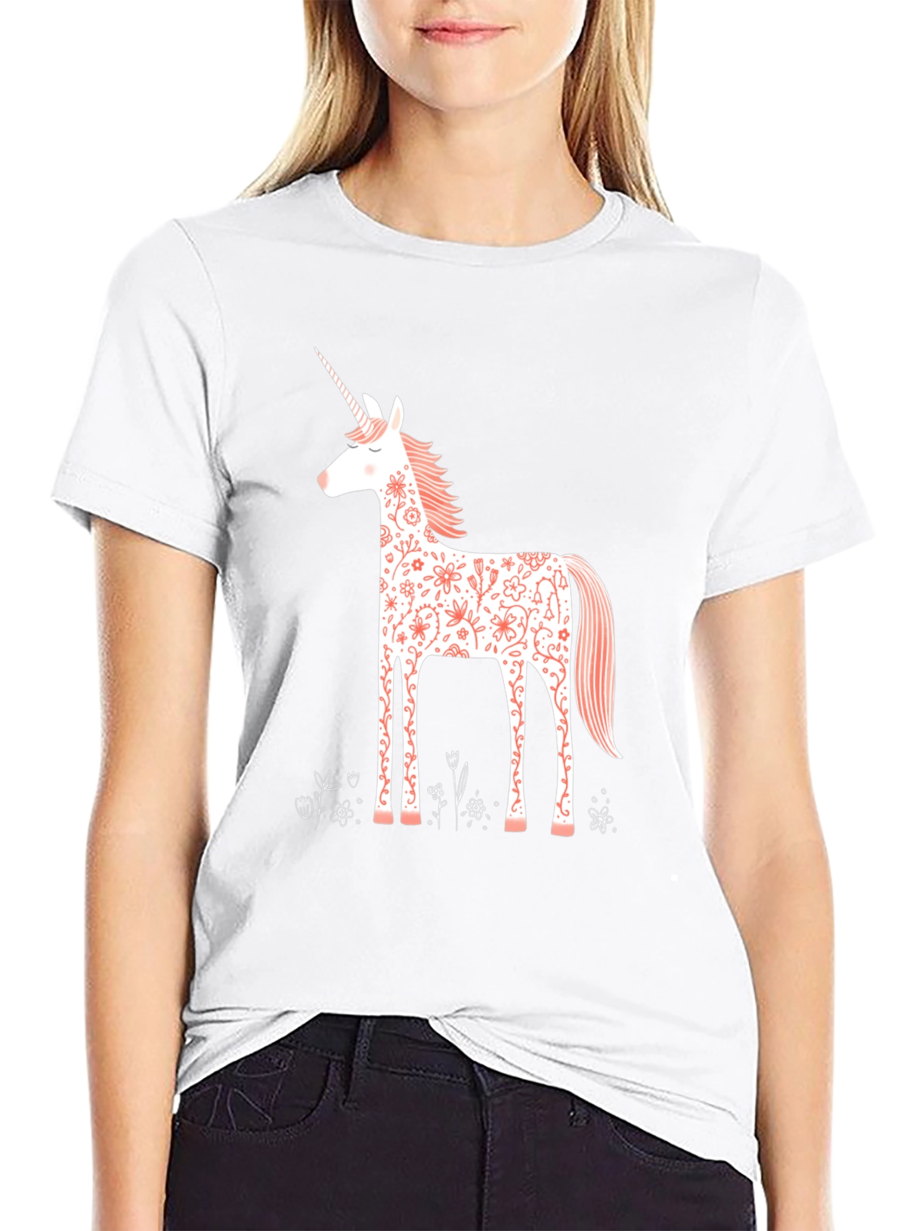 Floral Unicorn Graphic Tee - Black