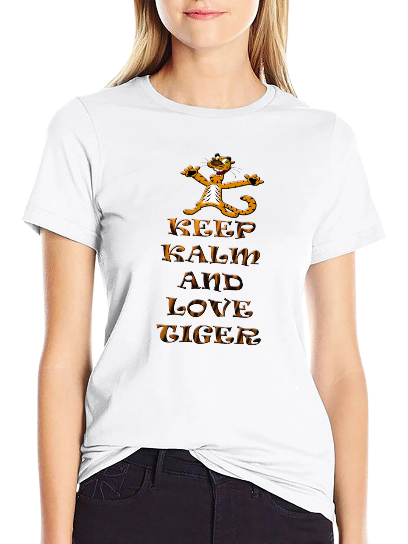 Keep Calm and Love Tiger Graphic Black T-Shirt