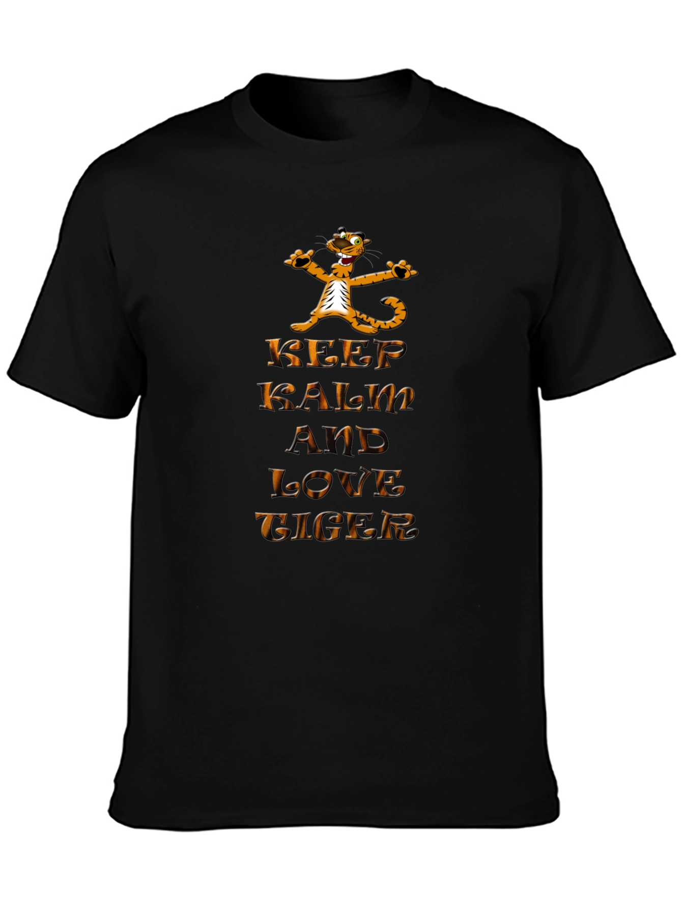 Keep Calm and Love Tiger Graphic Black T-Shirt