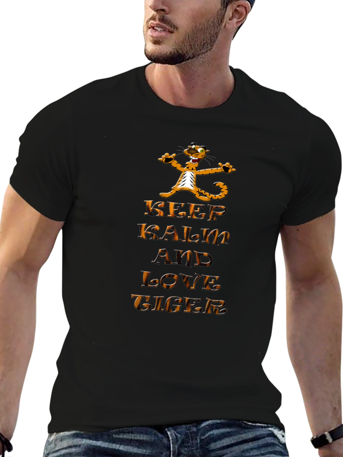 Keep Calm and Love Tiger Graphic Black T-Shirt