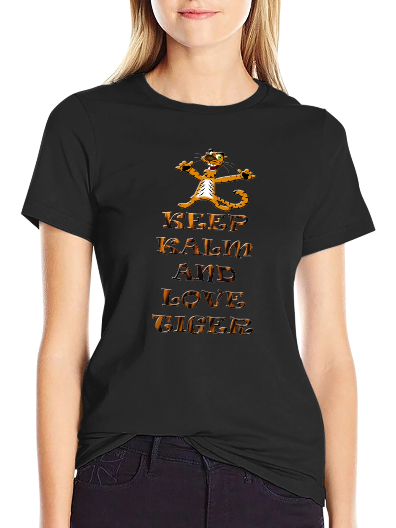 Keep Calm and Love Tiger Graphic Black T-Shirt