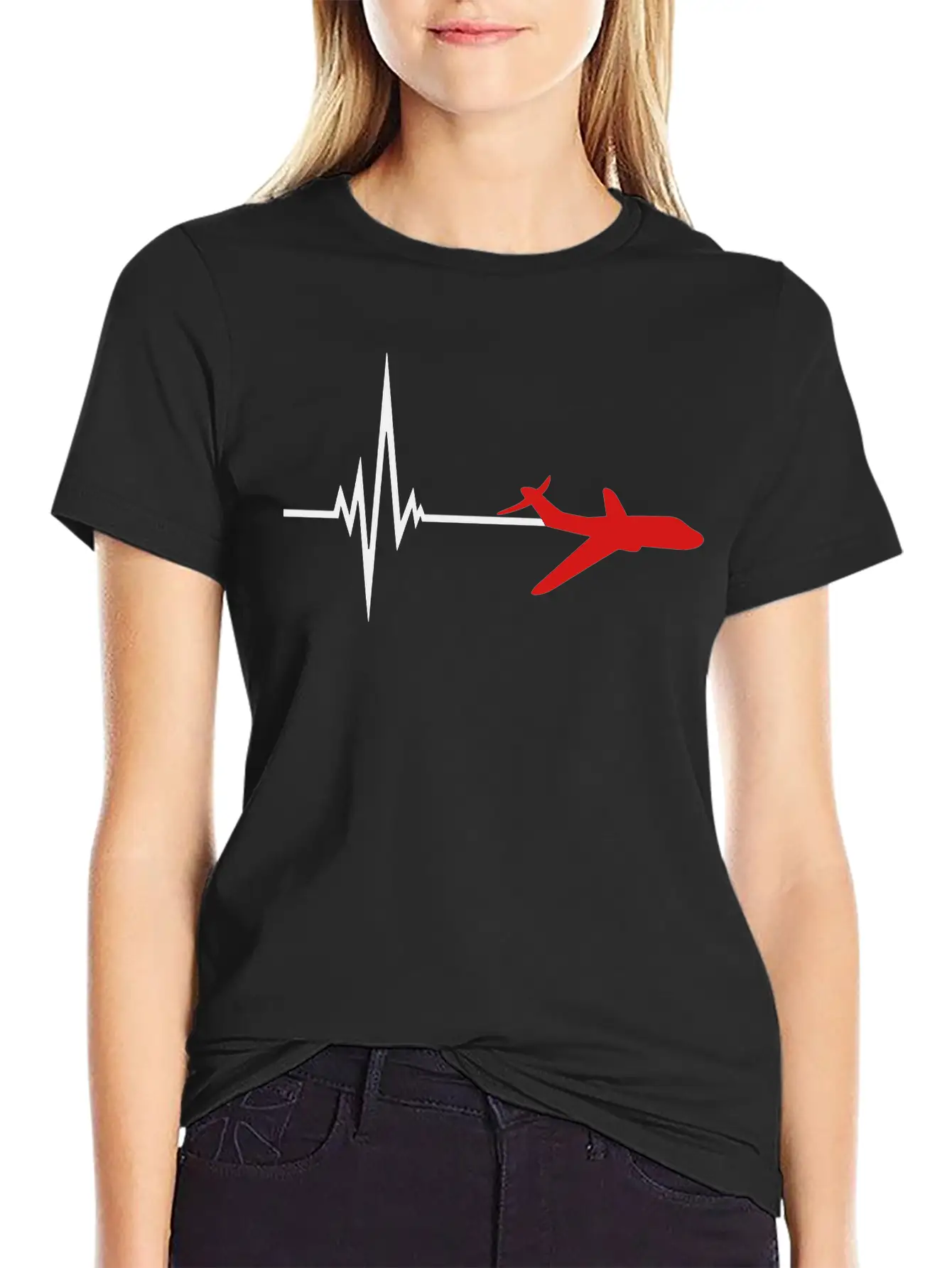 Logo Pulse Frequency Heartbeat Line Airplane Airpl Casual Graphic T-Shirt – Simple And Comfortable Daily Wear