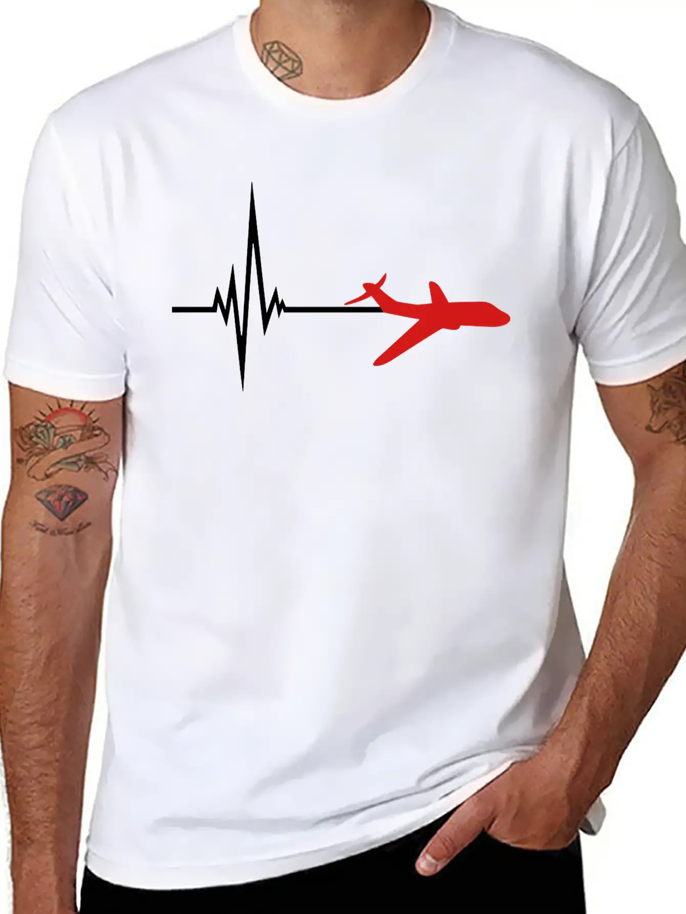 Logo Pulse Frequency Heartbeat Line Airplane Airpl Casual Graphic T-Shirt – Simple And Comfortable Daily Wear