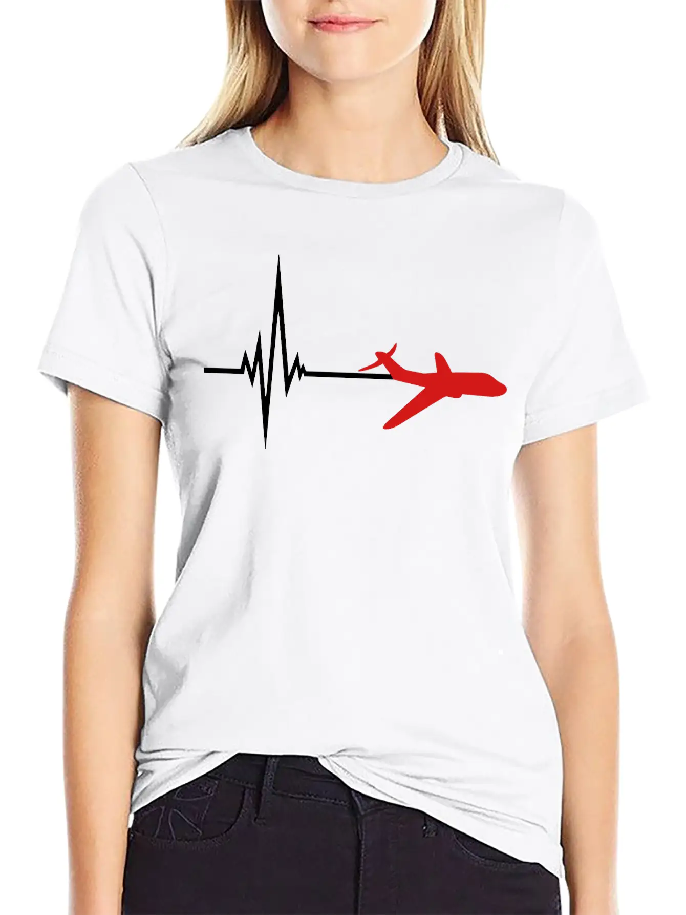 Logo Pulse Frequency Heartbeat Line Airplane Airpl Casual Graphic T-Shirt – Simple And Comfortable Daily Wear