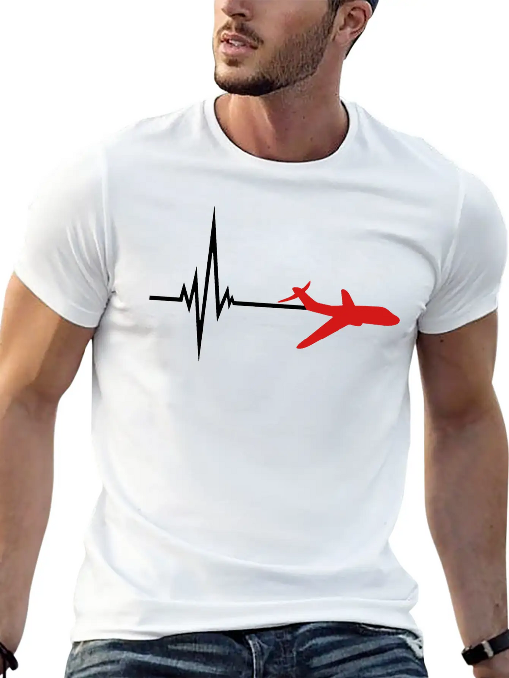 Logo Pulse Frequency Heartbeat Line Airplane Airpl Casual Graphic T-Shirt – Simple And Comfortable Daily Wear