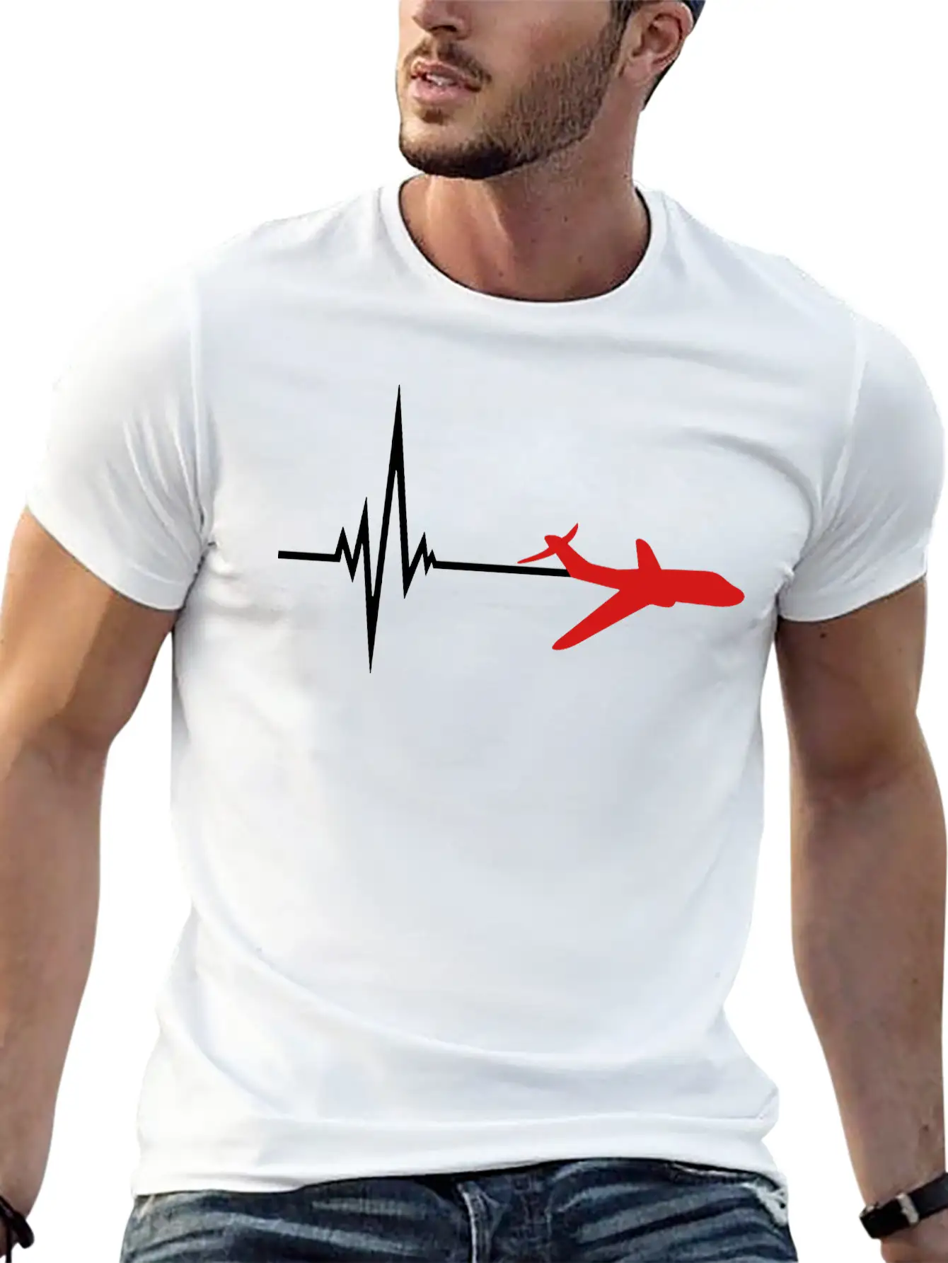 Logo Pulse Frequency Heartbeat Line Airplane Airpl Casual Graphic T-Shirt – Simple And Comfortable Daily Wear