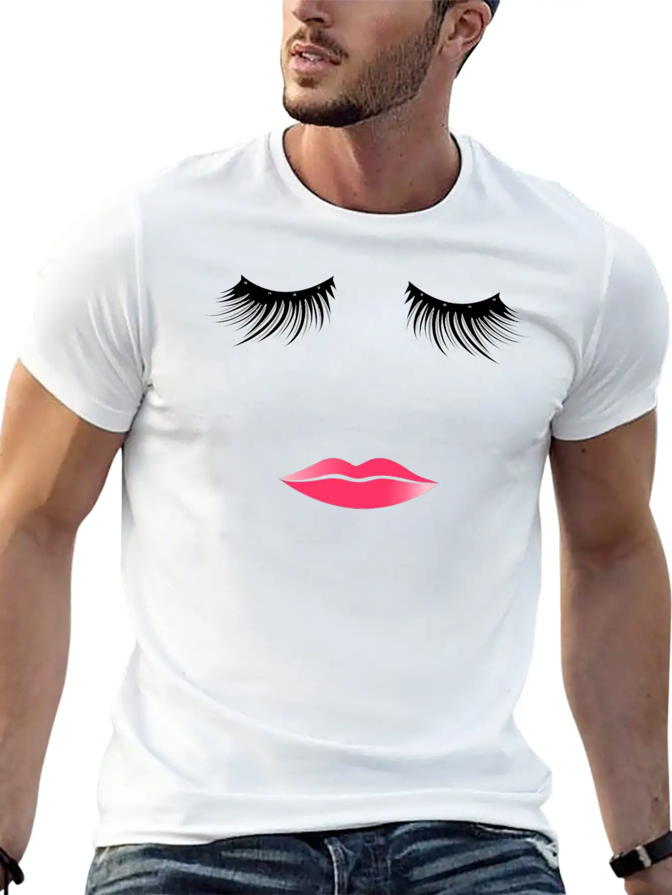 Long Eyelashes Pink Lips - Make Up Artist Unisex Short Sleeve Soft Cotton T-Shirt – Casual Everyday Wear