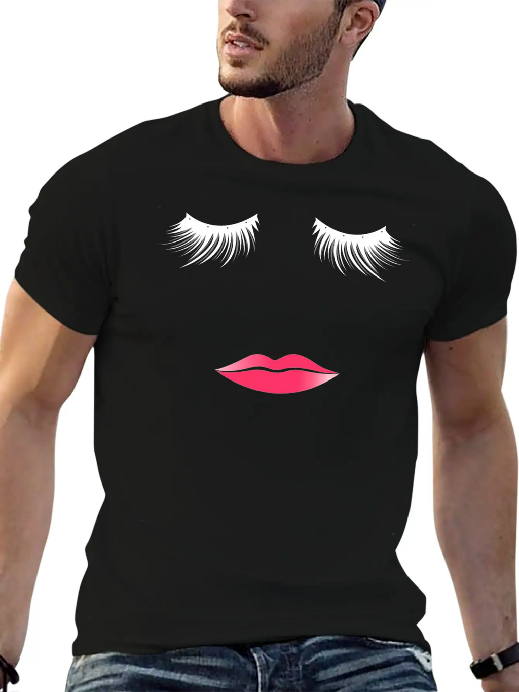 Long Eyelashes Pink Lips - Make Up Artist Unisex Short Sleeve Soft Cotton T-Shirt – Casual Everyday Wear
