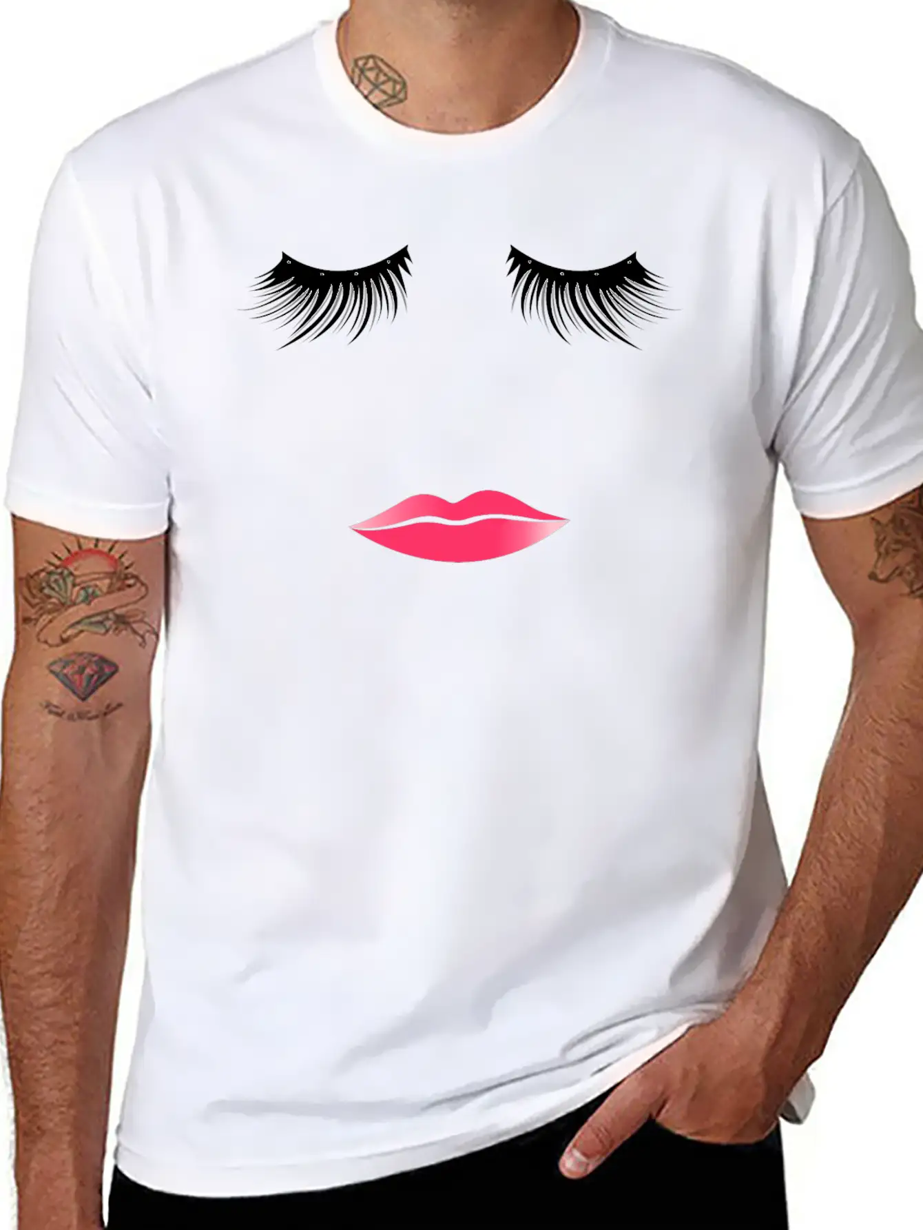 Long Eyelashes Pink Lips - Make Up Artist Unisex Short Sleeve Soft Cotton T-Shirt – Casual Everyday Wear