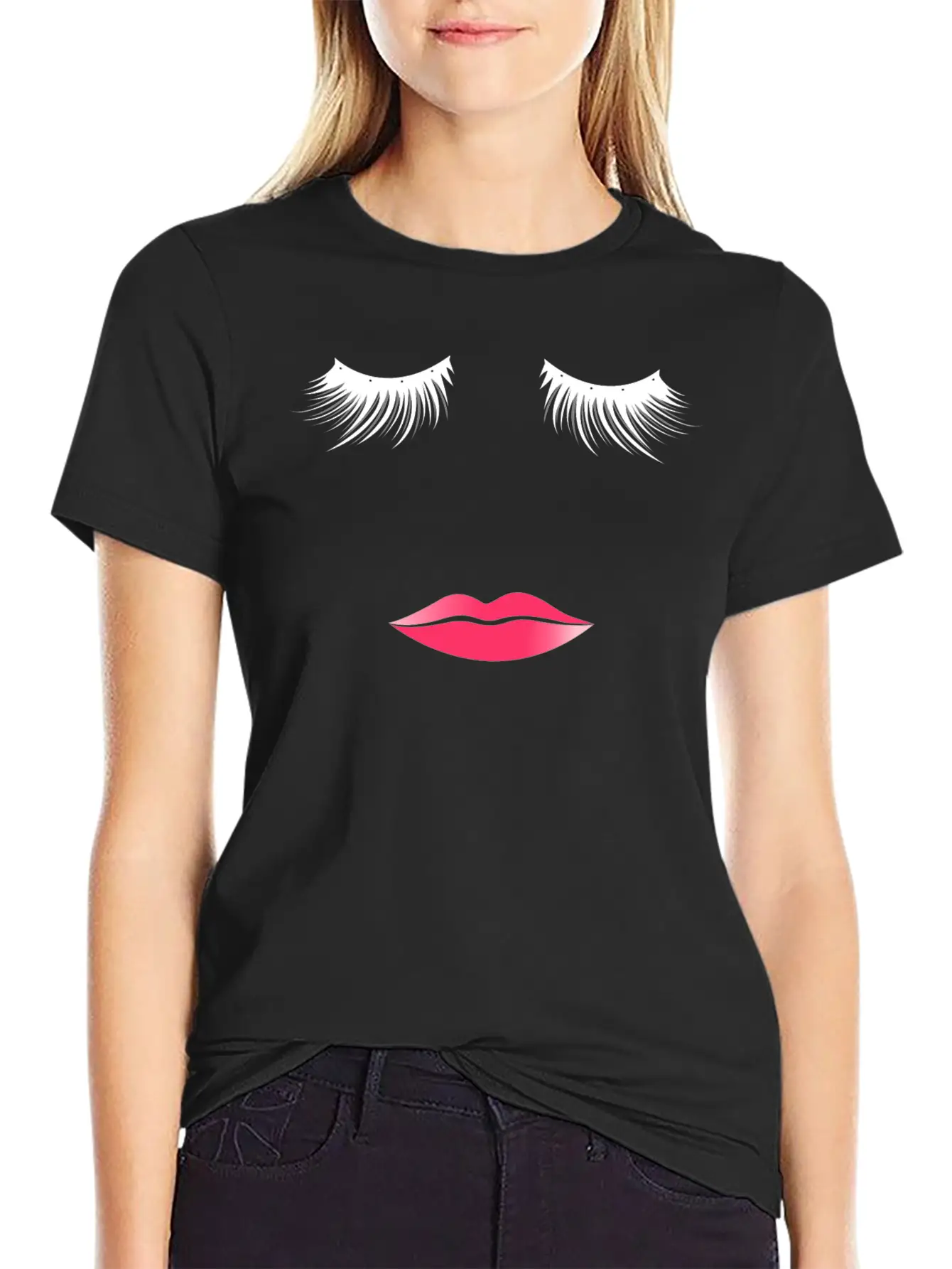 Long Eyelashes Pink Lips - Make Up Artist Unisex Short Sleeve Soft Cotton T-Shirt – Casual Everyday Wear