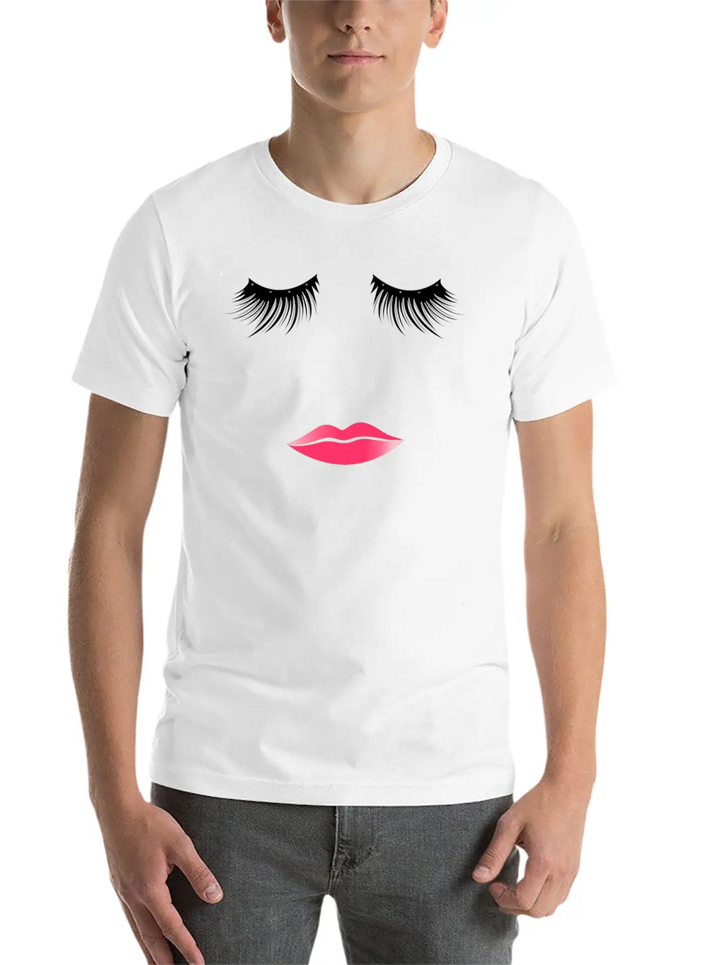 Long Eyelashes Pink Lips - Make Up Artist Unisex Short Sleeve Soft Cotton T-Shirt – Casual Everyday Wear