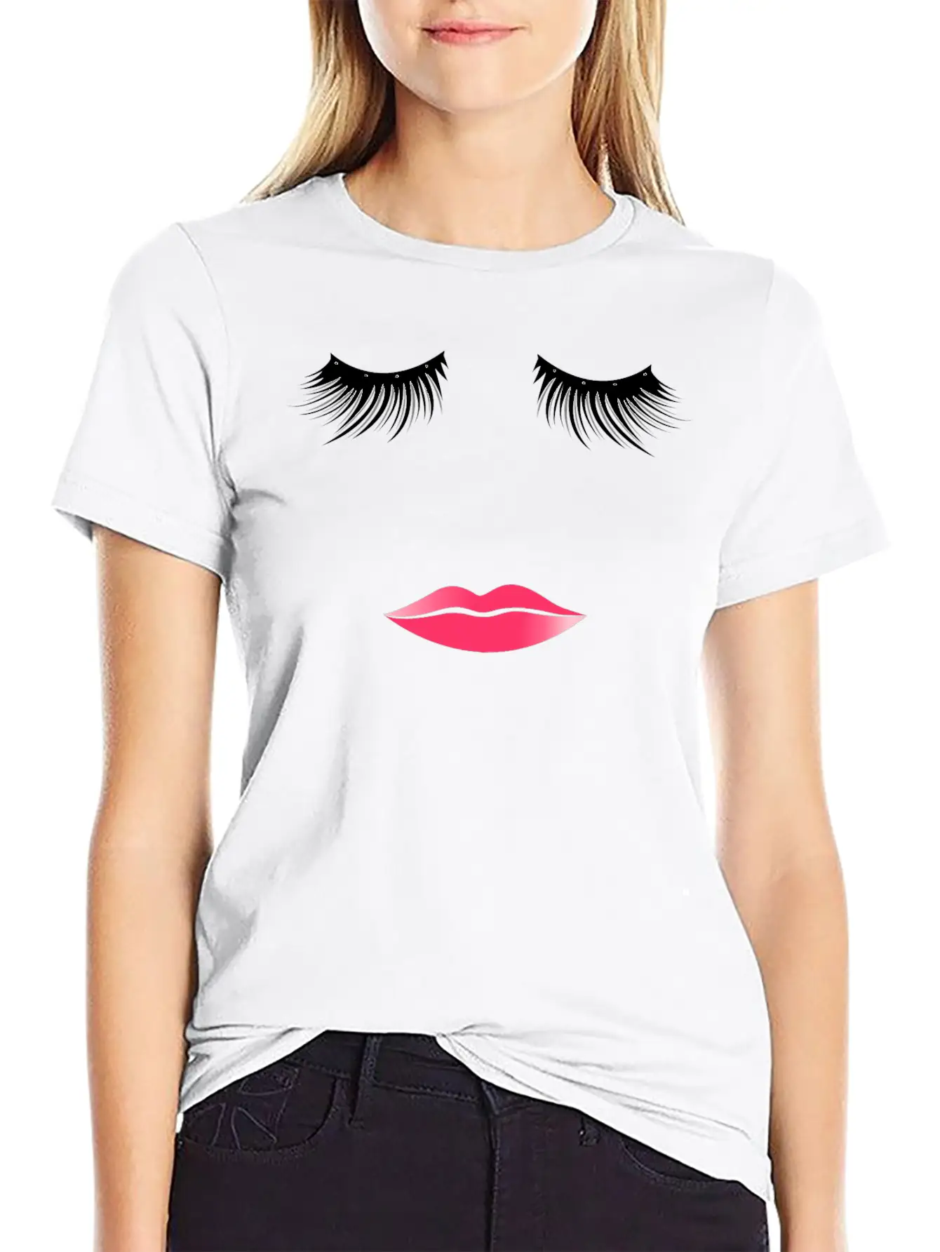Long Eyelashes Pink Lips - Make Up Artist Unisex Short Sleeve Soft Cotton T-Shirt – Casual Everyday Wear
