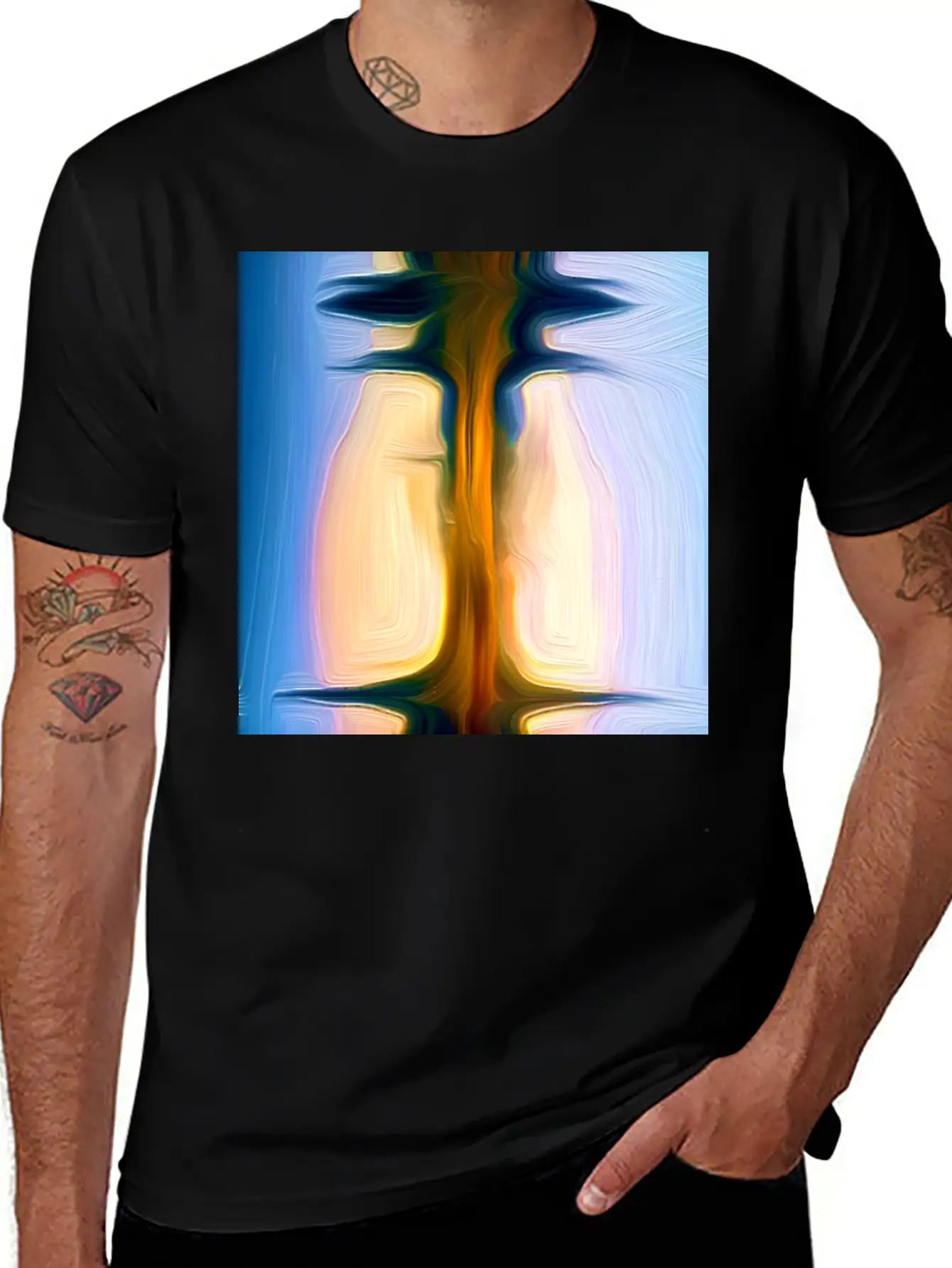 Long Light Digital Art Abstract Painting Unisex Short Sleeve Soft Cotton T-Shirt – Casual Everyday Wear