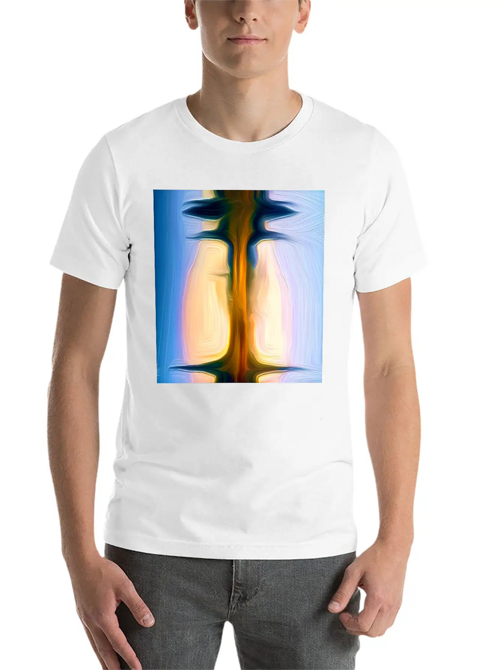 Long Light Digital Art Abstract Painting Unisex Short Sleeve Soft Cotton T-Shirt – Casual Everyday Wear
