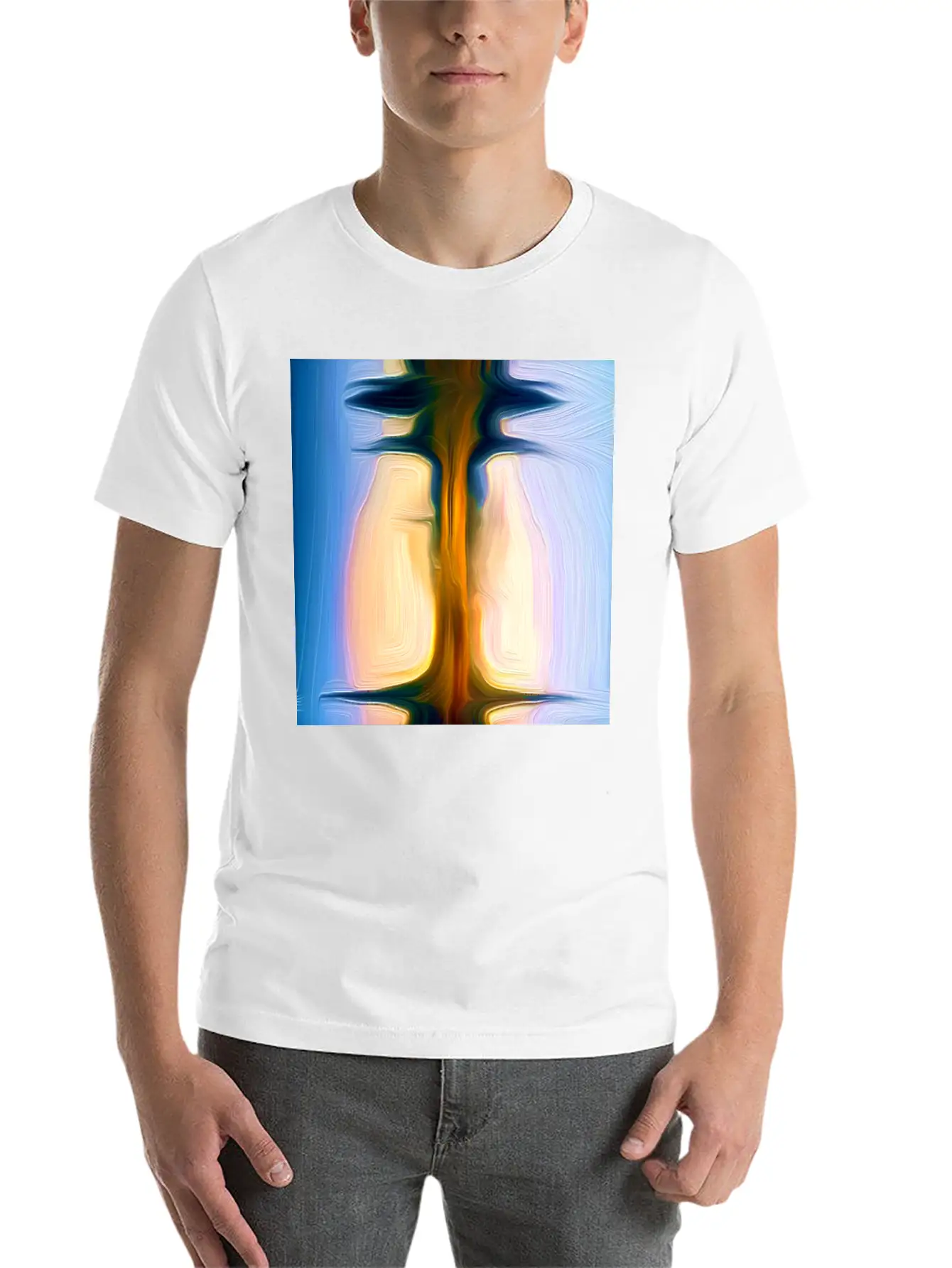 Long Light Digital Art Abstract Painting Unisex Short Sleeve Soft Cotton T-Shirt – Casual Everyday Wear