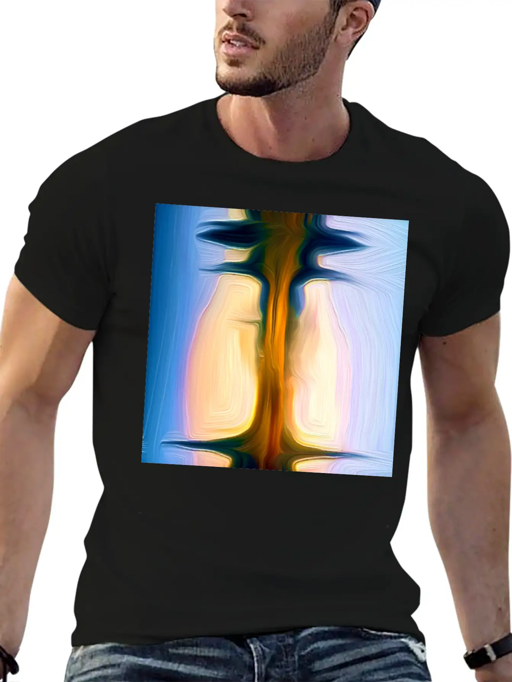 Long Light Digital Art Abstract Painting Unisex Short Sleeve Soft Cotton T-Shirt – Casual Everyday Wear