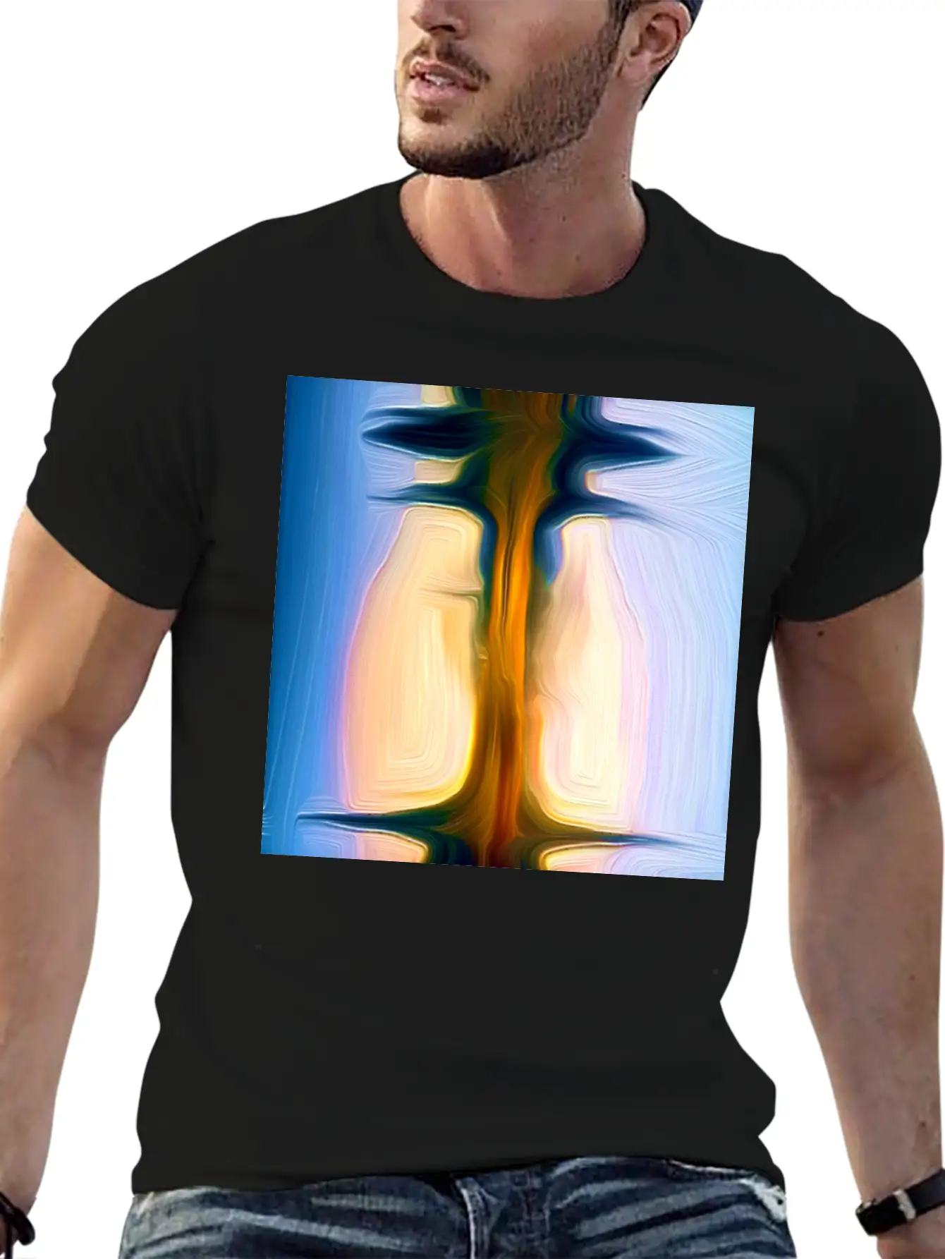 Long Light Digital Art Abstract Painting Unisex Short Sleeve Soft Cotton T-Shirt – Casual Everyday Wear