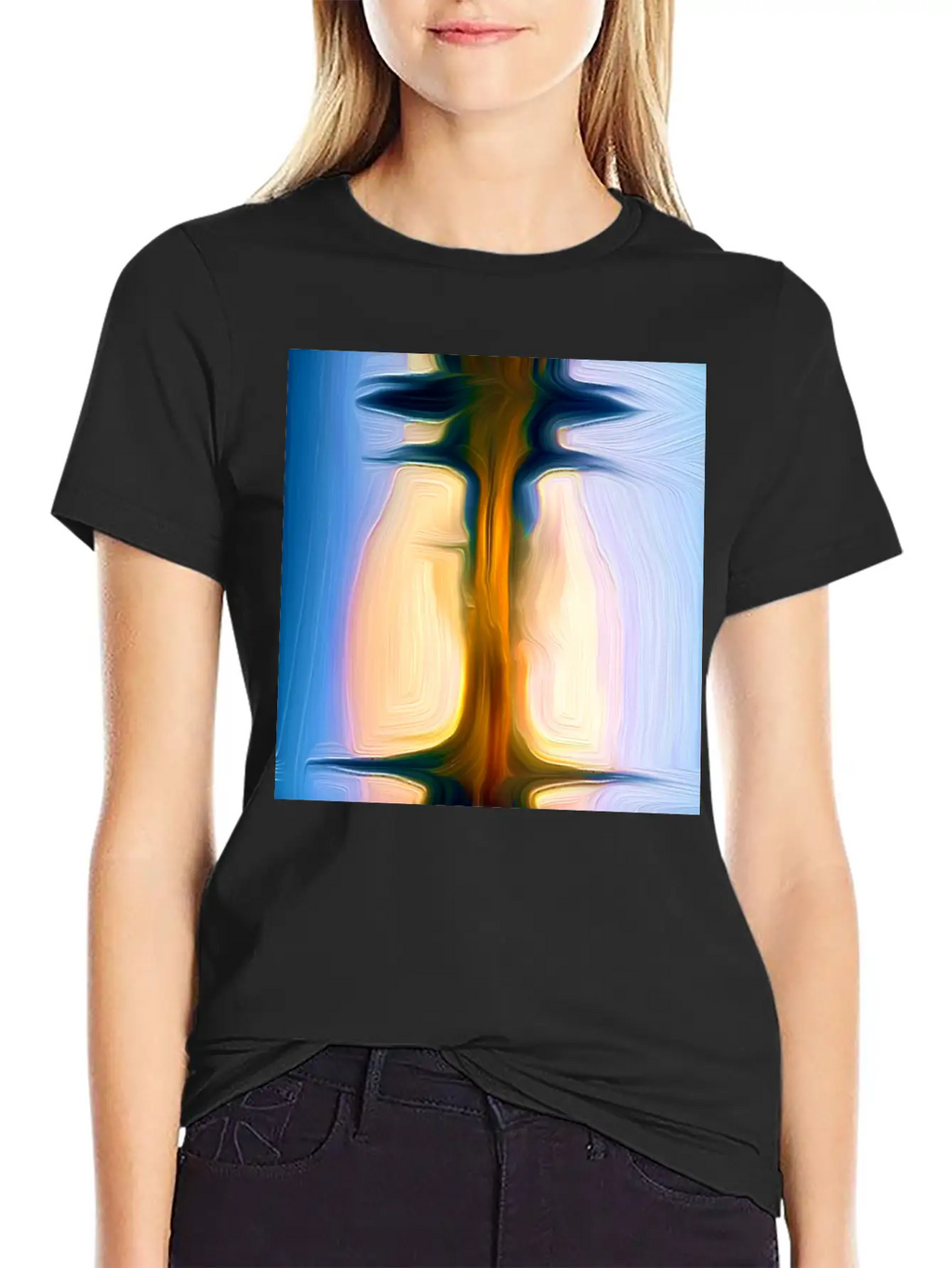 Long Light Digital Art Abstract Painting Unisex Short Sleeve Soft Cotton T-Shirt – Casual Everyday Wear