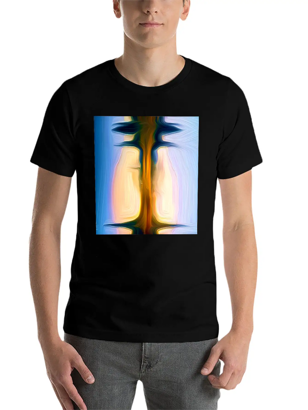Long Light Digital Art Abstract Painting Unisex Short Sleeve Soft Cotton T-Shirt – Casual Everyday Wear