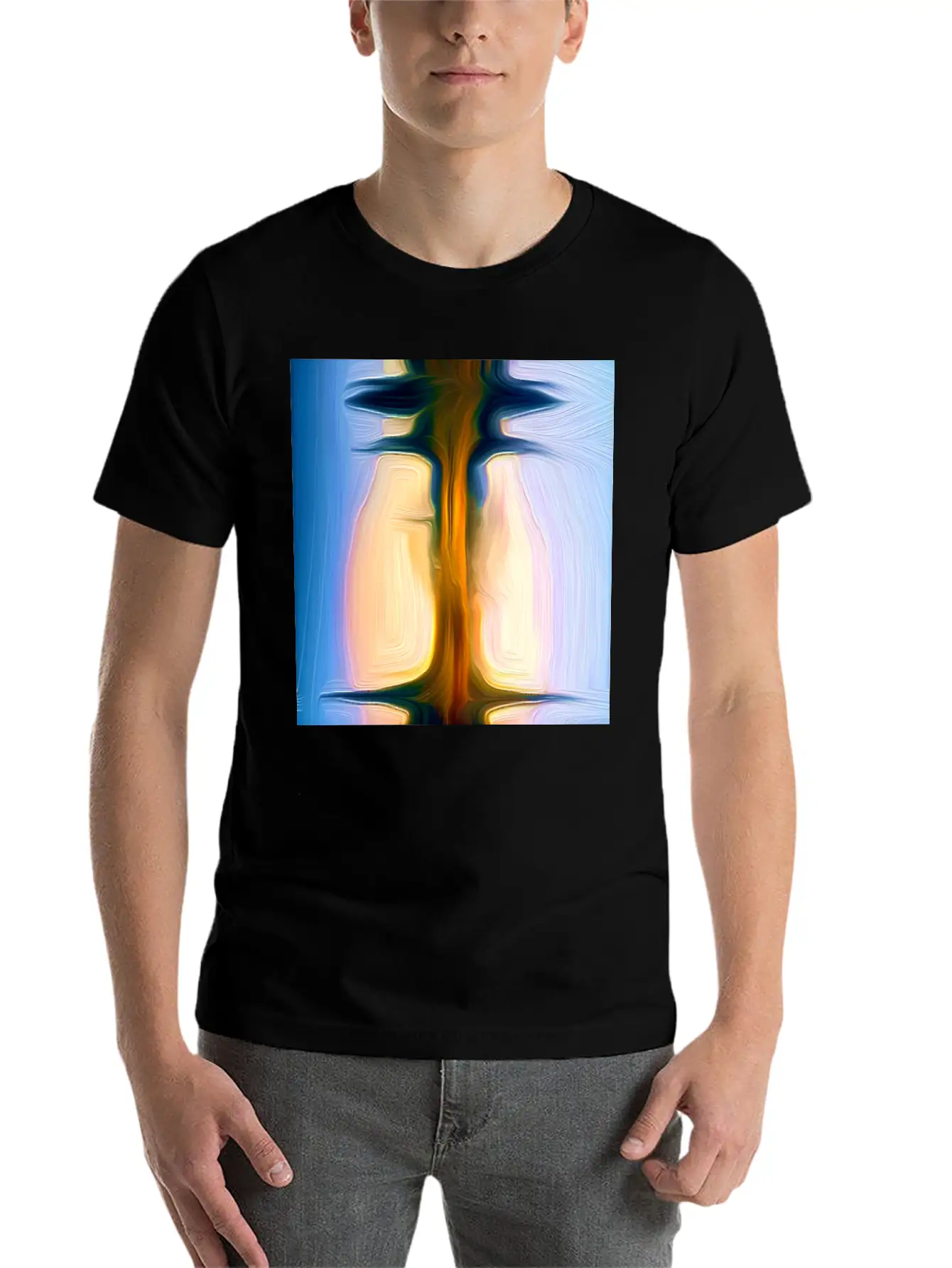Long Light Digital Art Abstract Painting Unisex Short Sleeve Soft Cotton T-Shirt – Casual Everyday Wear