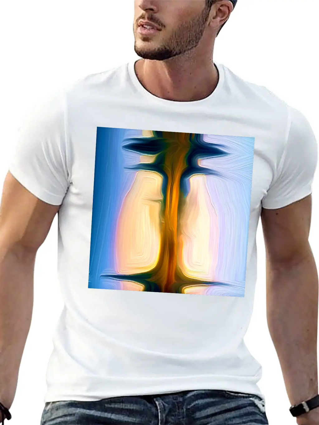 Long Light Digital Art Abstract Painting Unisex Short Sleeve Soft Cotton T-Shirt – Casual Everyday Wear